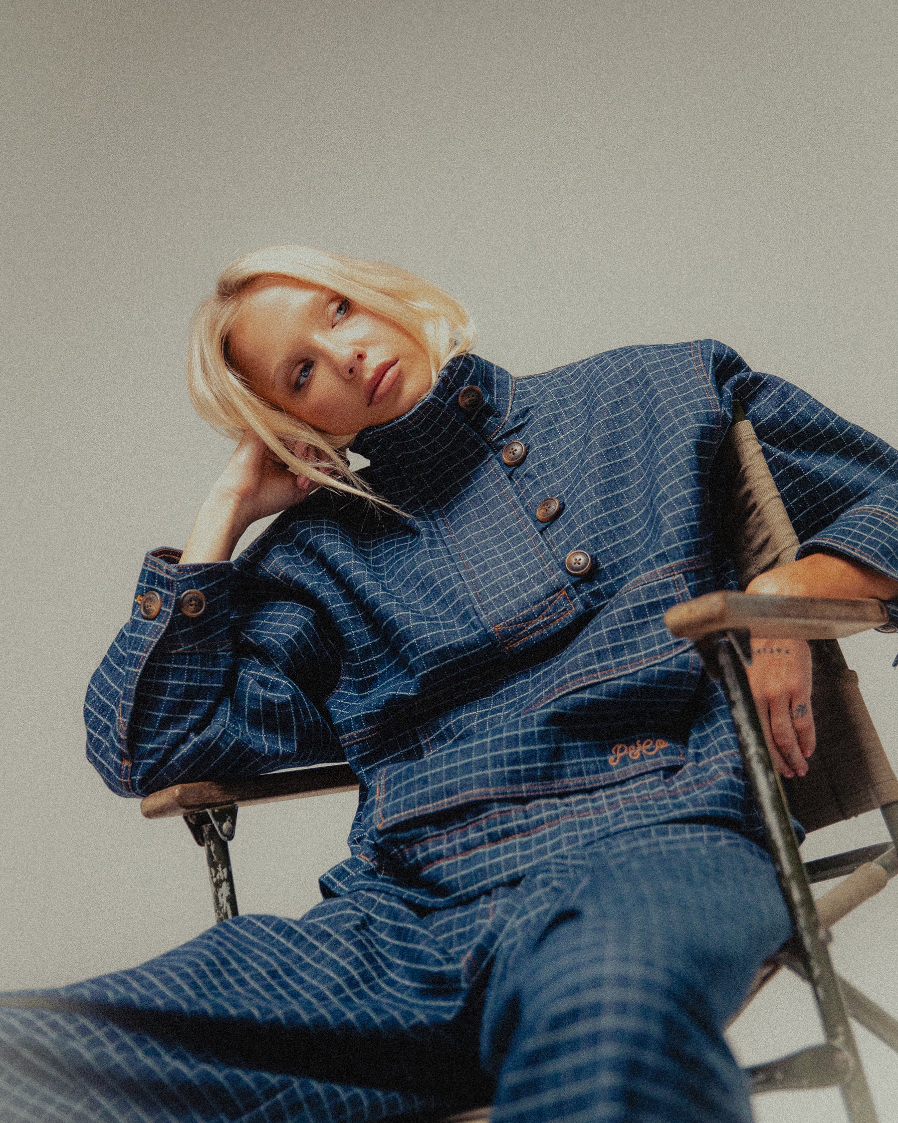 Yama Denim Smock Jacket - Blue Grid Check