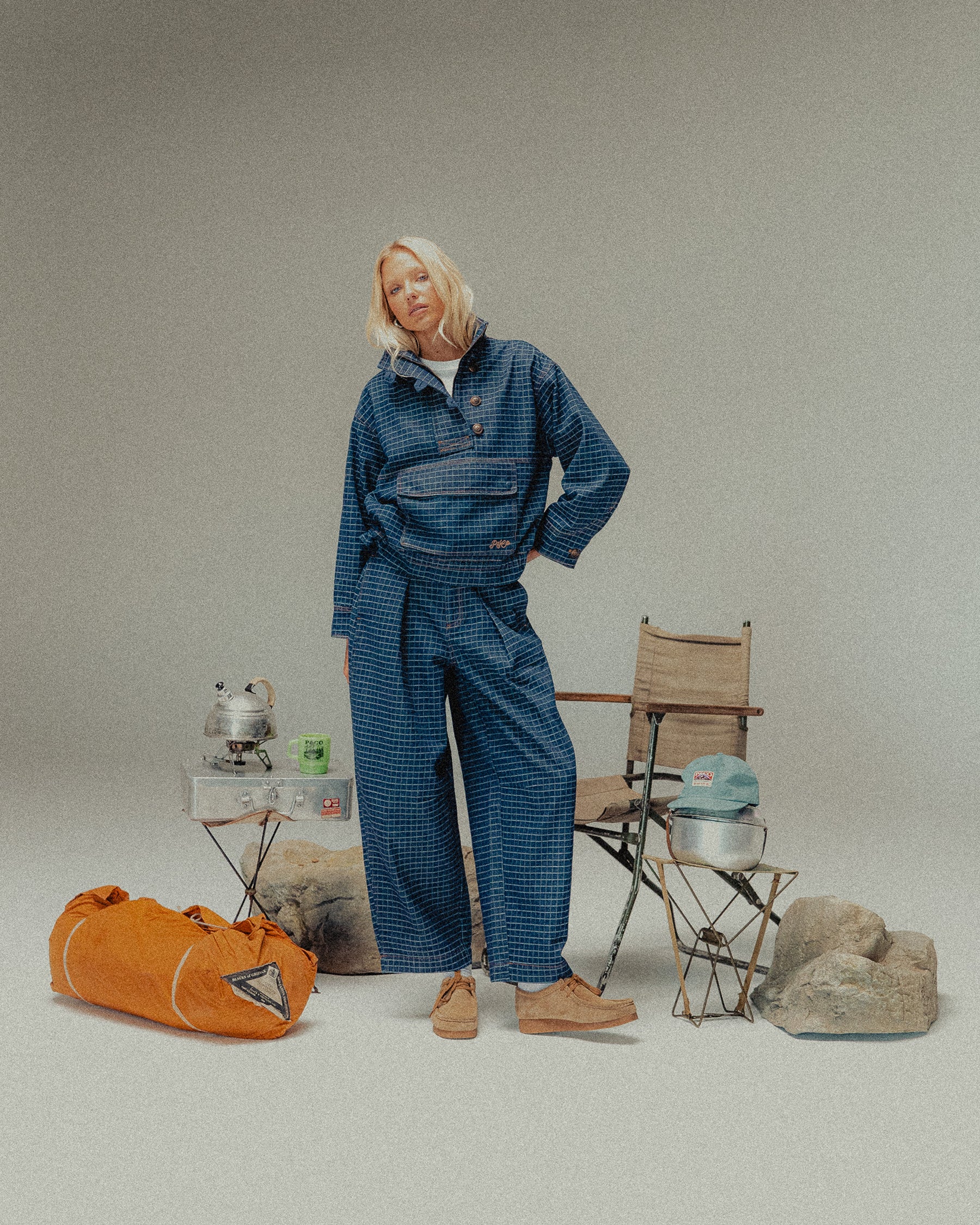 Yama Balloon Denim Pant - Grid Check