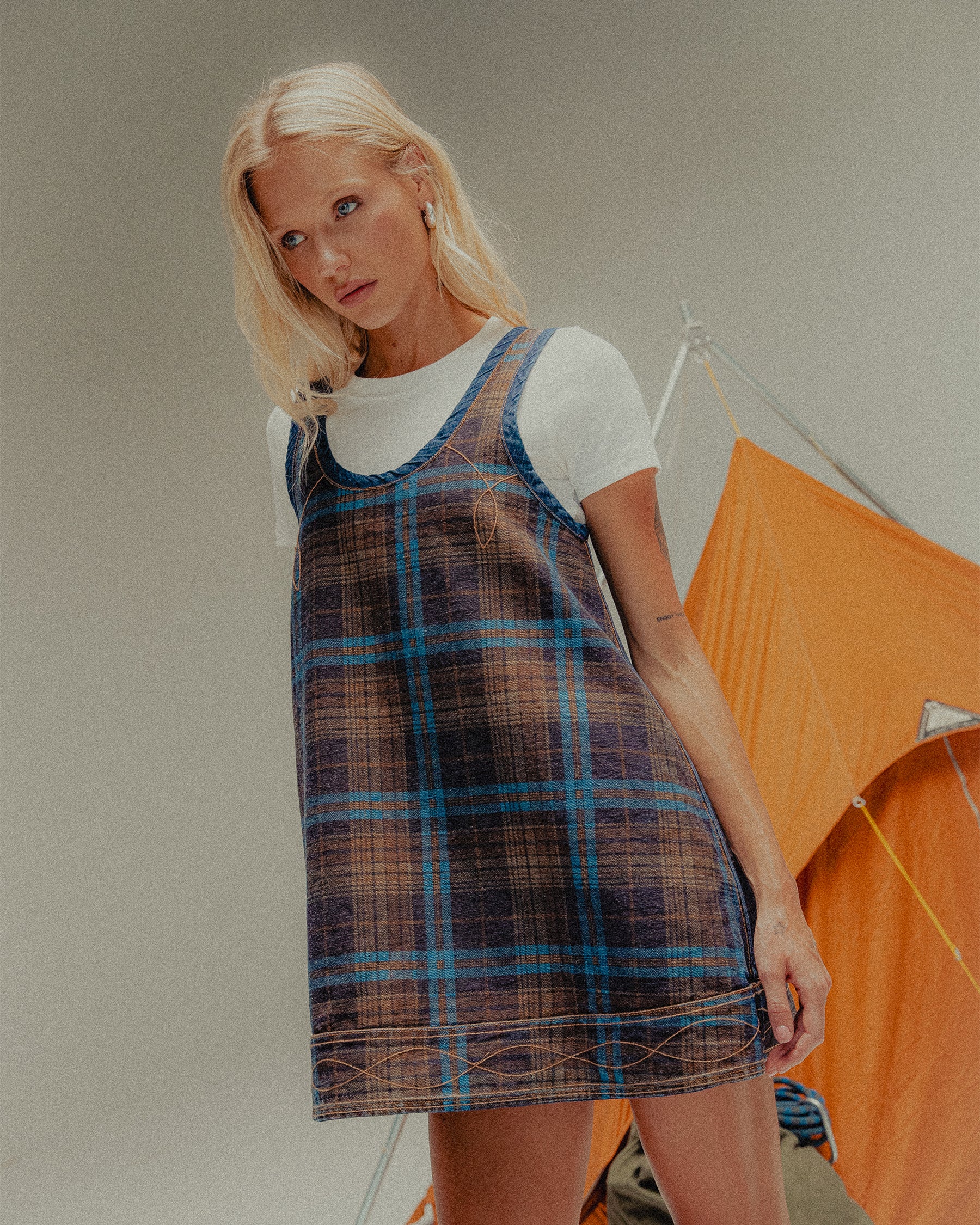 Bella Reversible Mini Denim Dress - Plaid & Raw Indigo