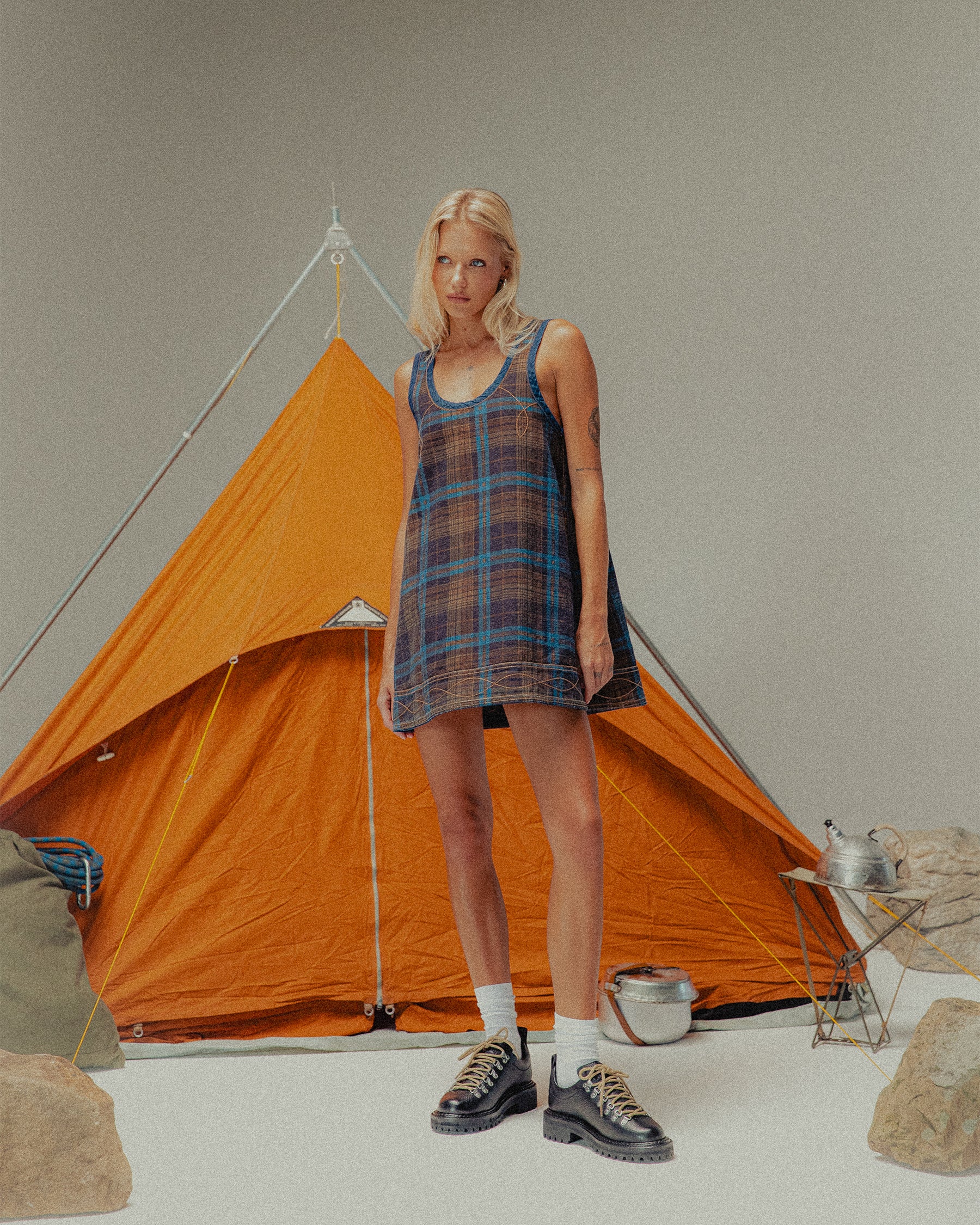 Bella Reversible Mini Denim Dress - Plaid & Raw Indigo