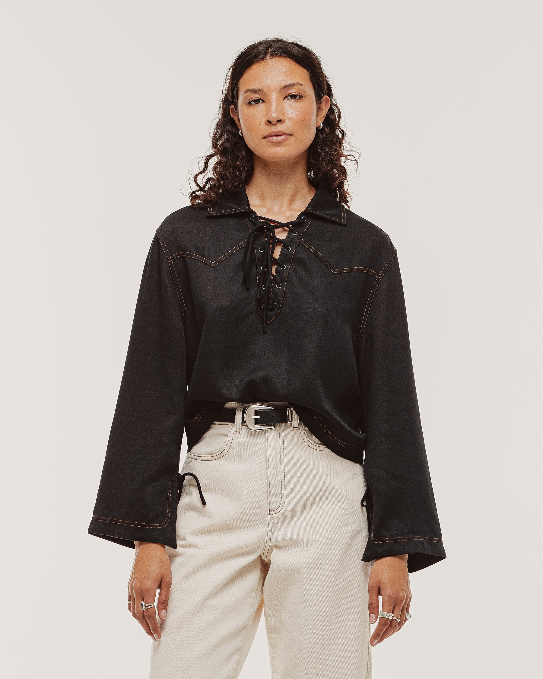 Dakota Lace-Up Shirt - Black