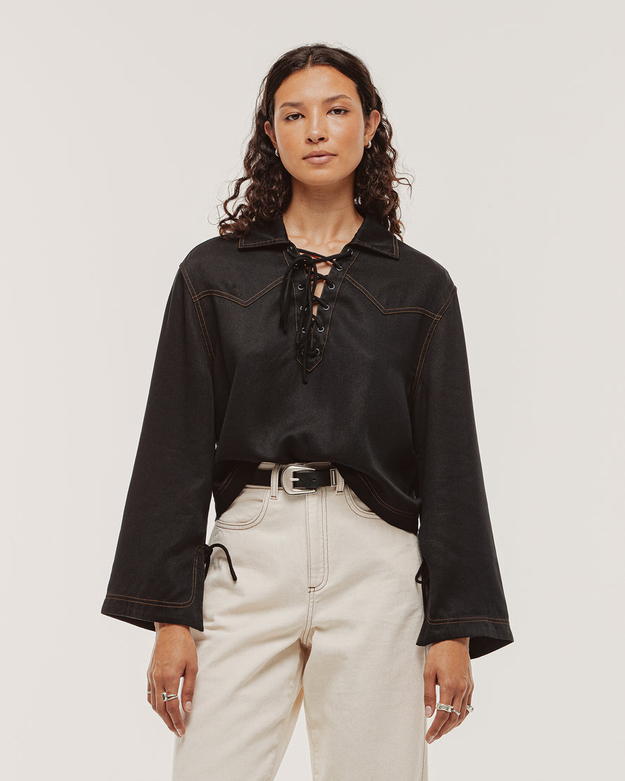 Dakota Lace-Up Shirt - Black