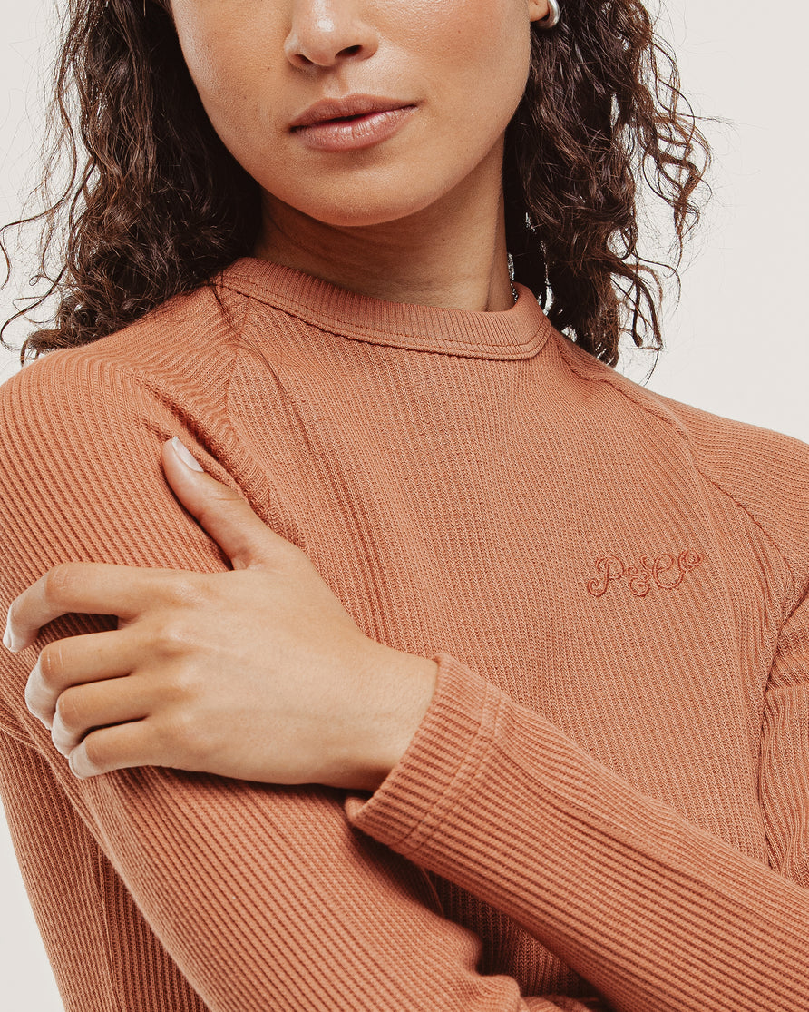 P&Co Ribbed Longsleeve Baby T-Shirt - Rust