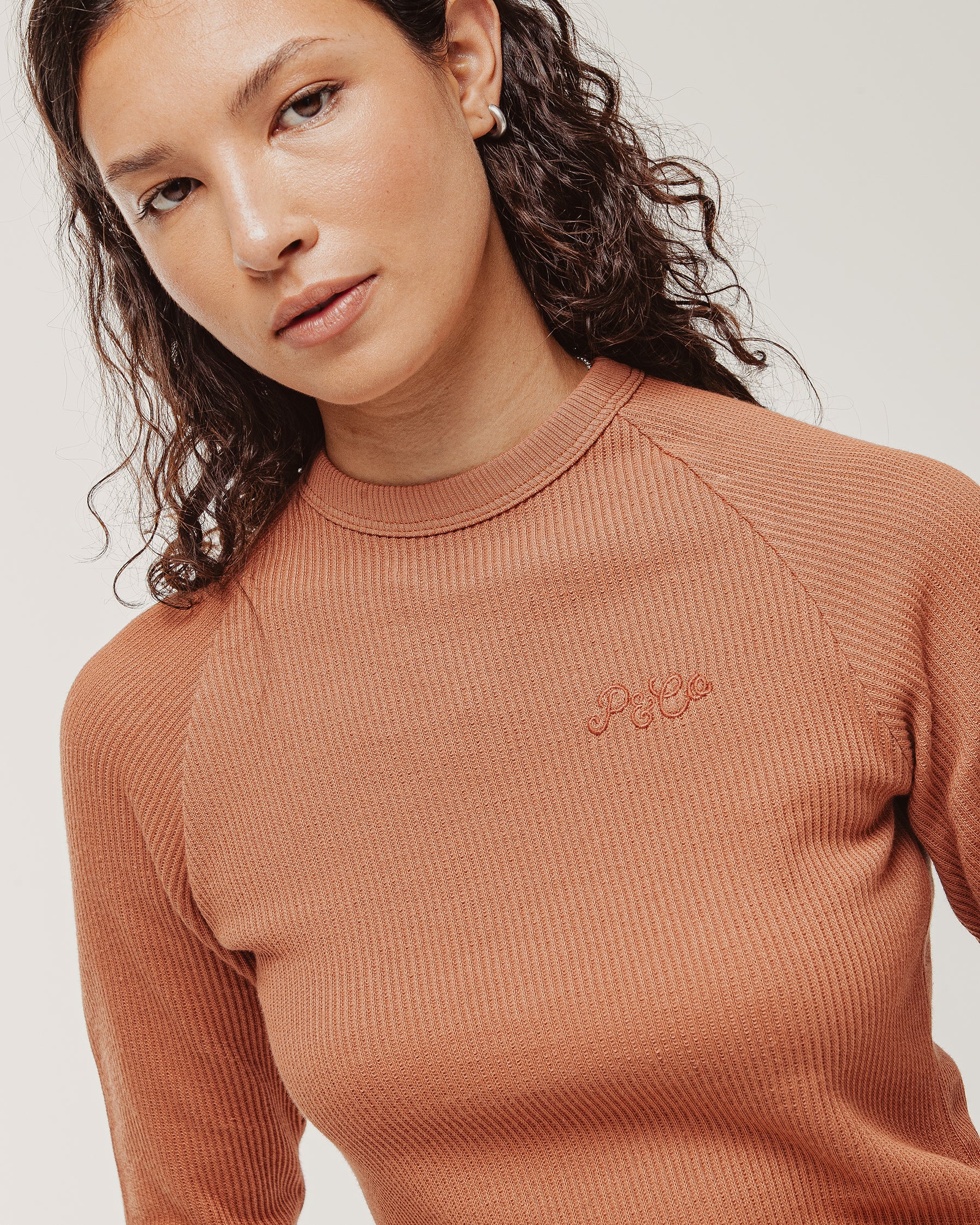 P&Co Ribbed Longsleeve Baby T-Shirt - Rust