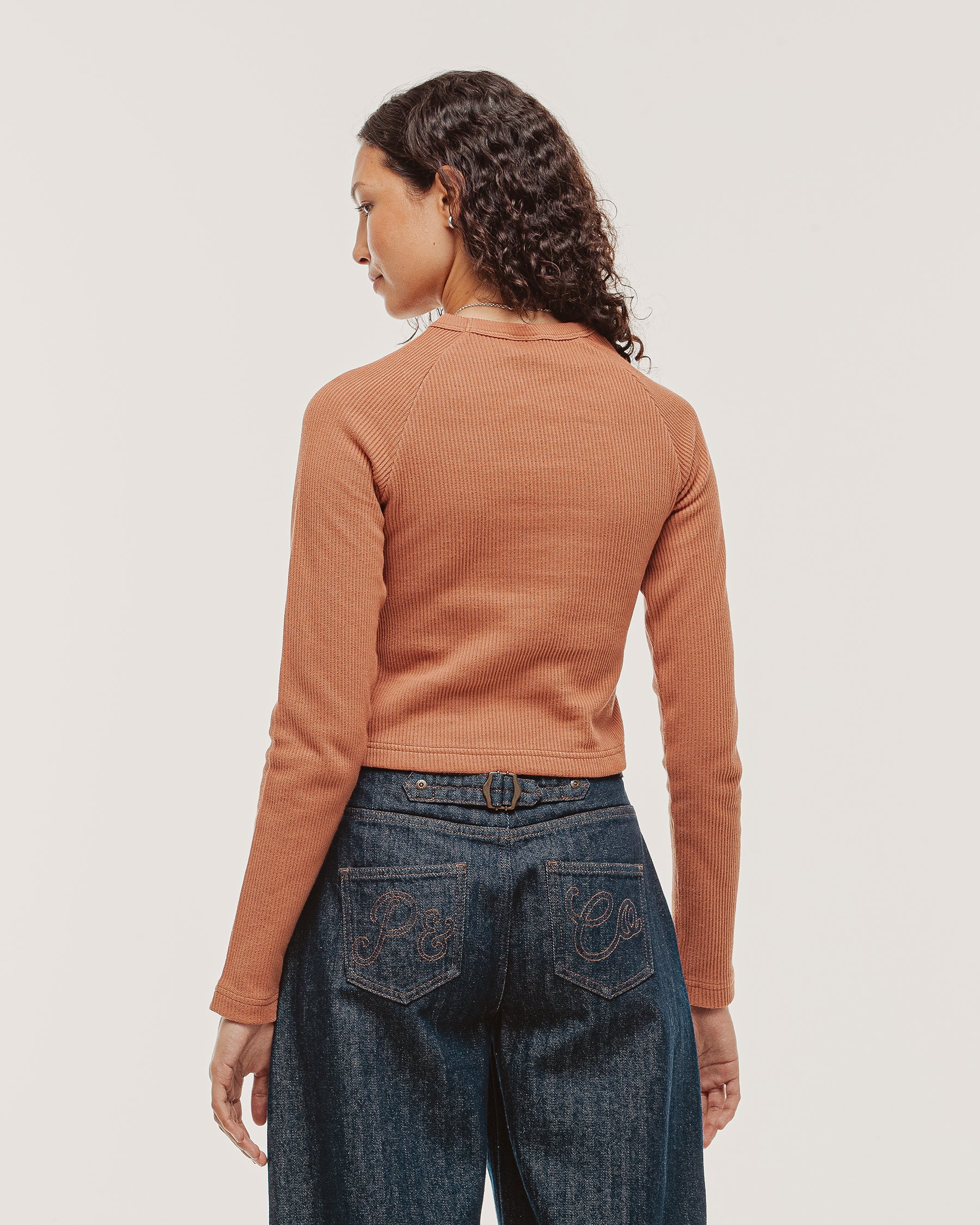 P&Co Ribbed Longsleeve Baby T-Shirt - Rust