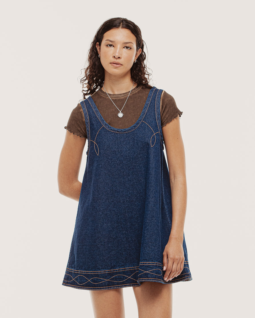 Bella Reversible Mini Denim Dress - Plaid & Raw Indigo