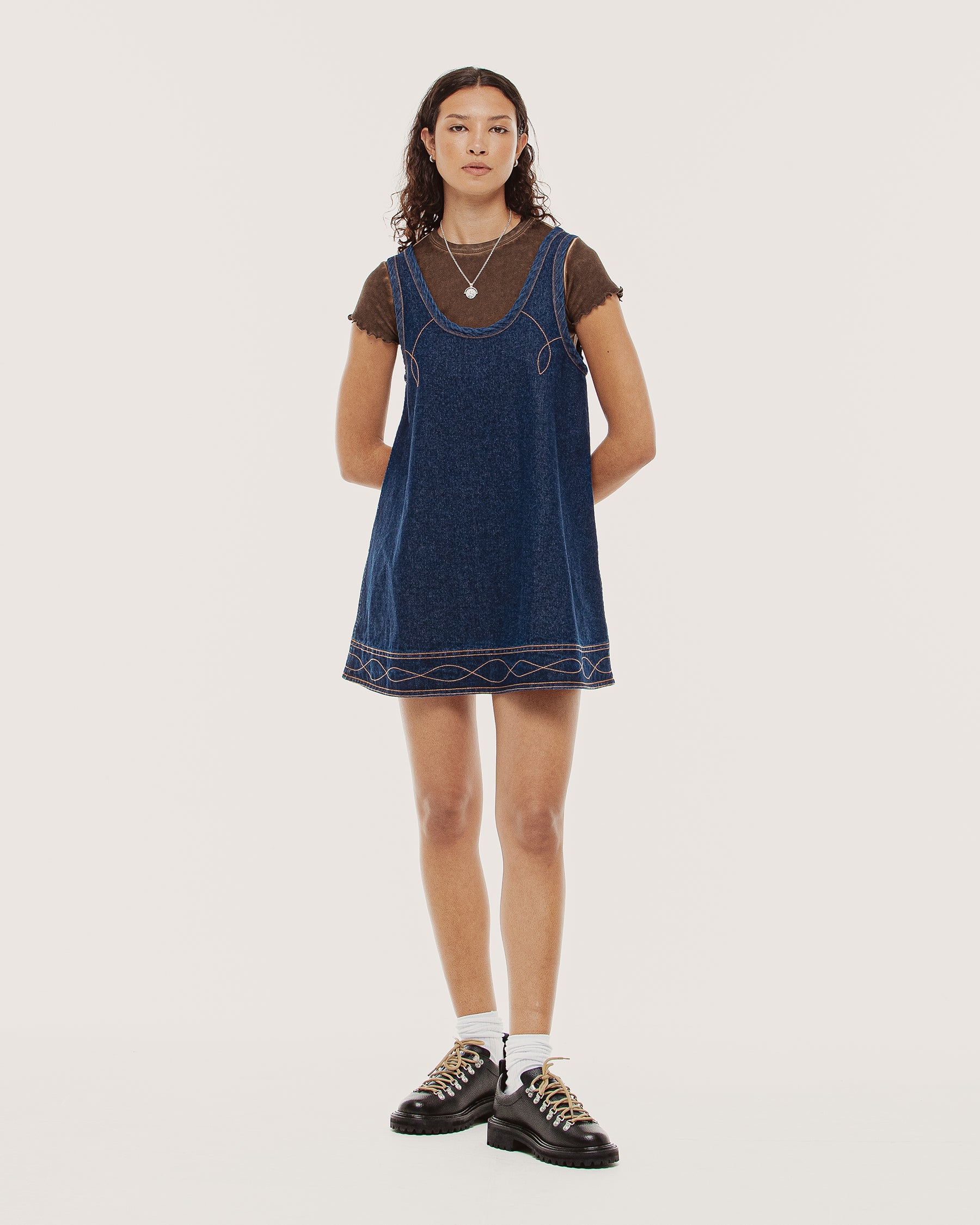 Bella Reversible Mini Denim Dress - Plaid & Raw Indigo
