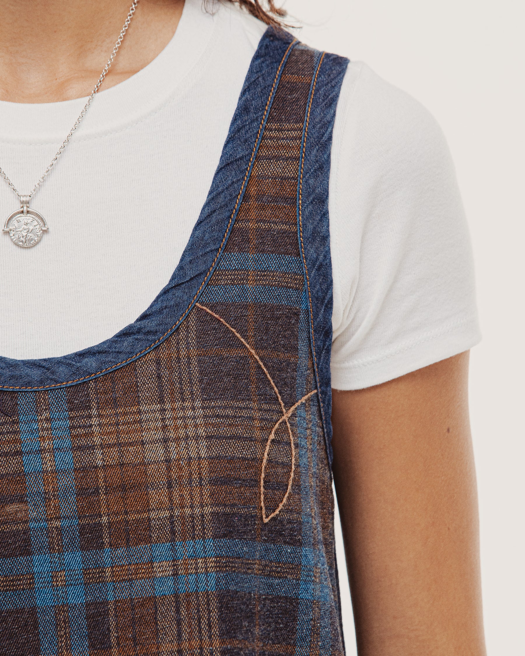 Bella Reversible Mini Denim Dress - Plaid & Raw Indigo