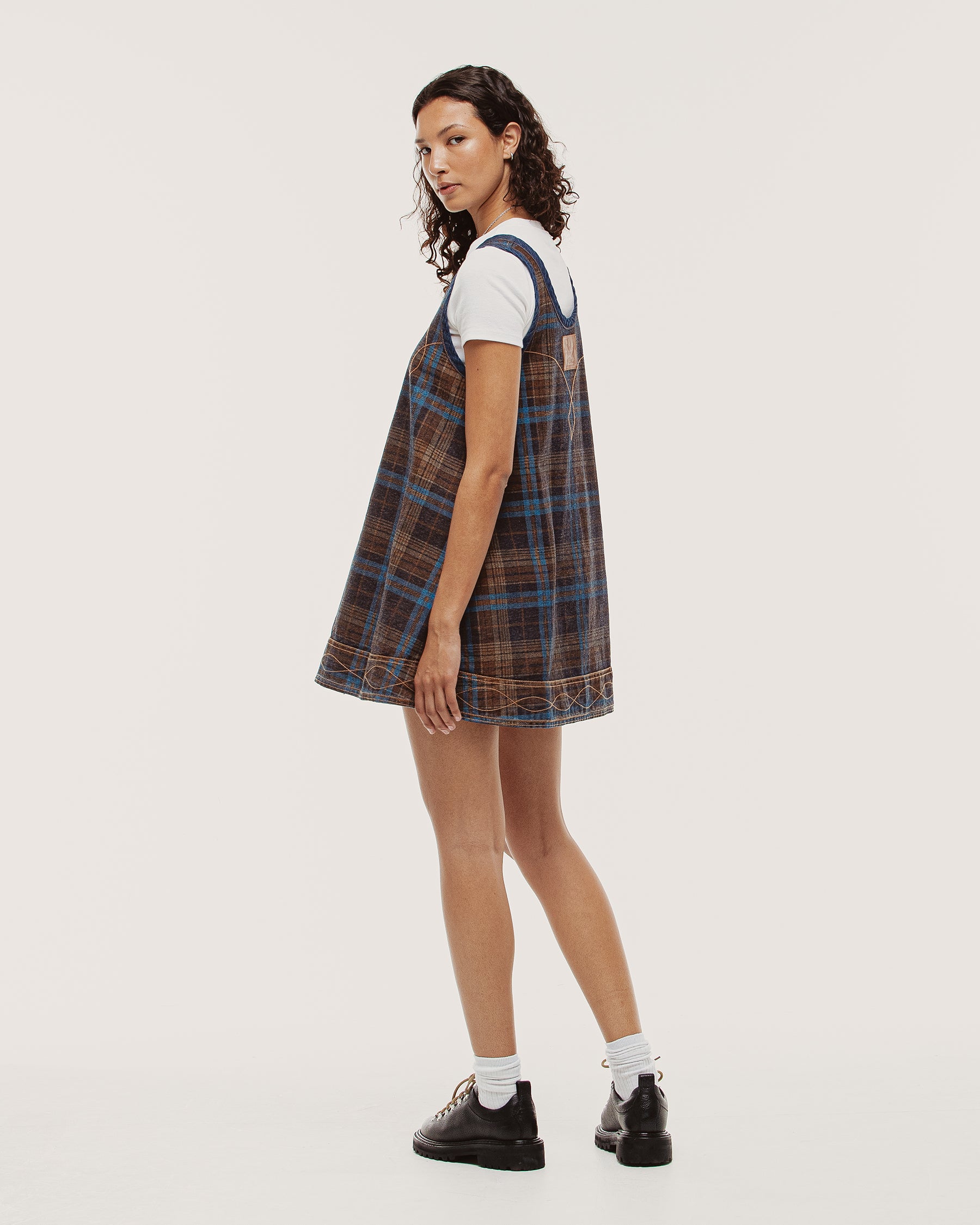 Bella Reversible Mini Denim Dress - Plaid & Raw Indigo