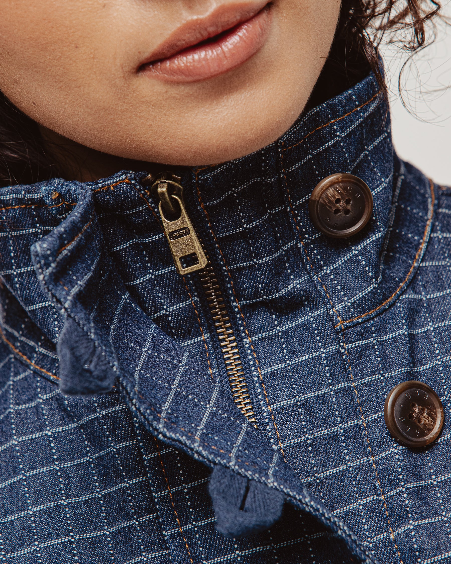 Yama Denim Smock Jacket - Blue Grid Check