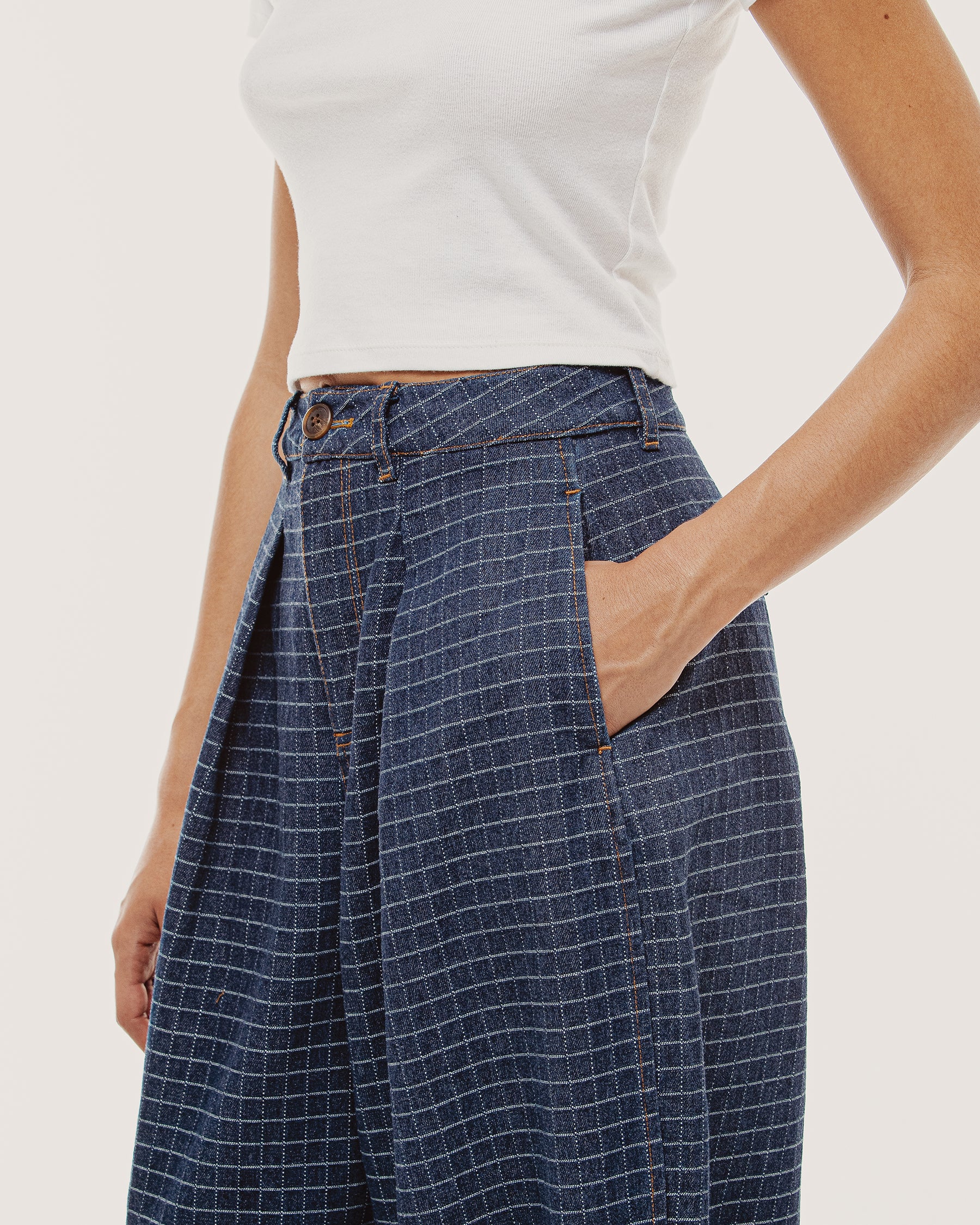 Yama Balloon Denim Pant - Grid Check