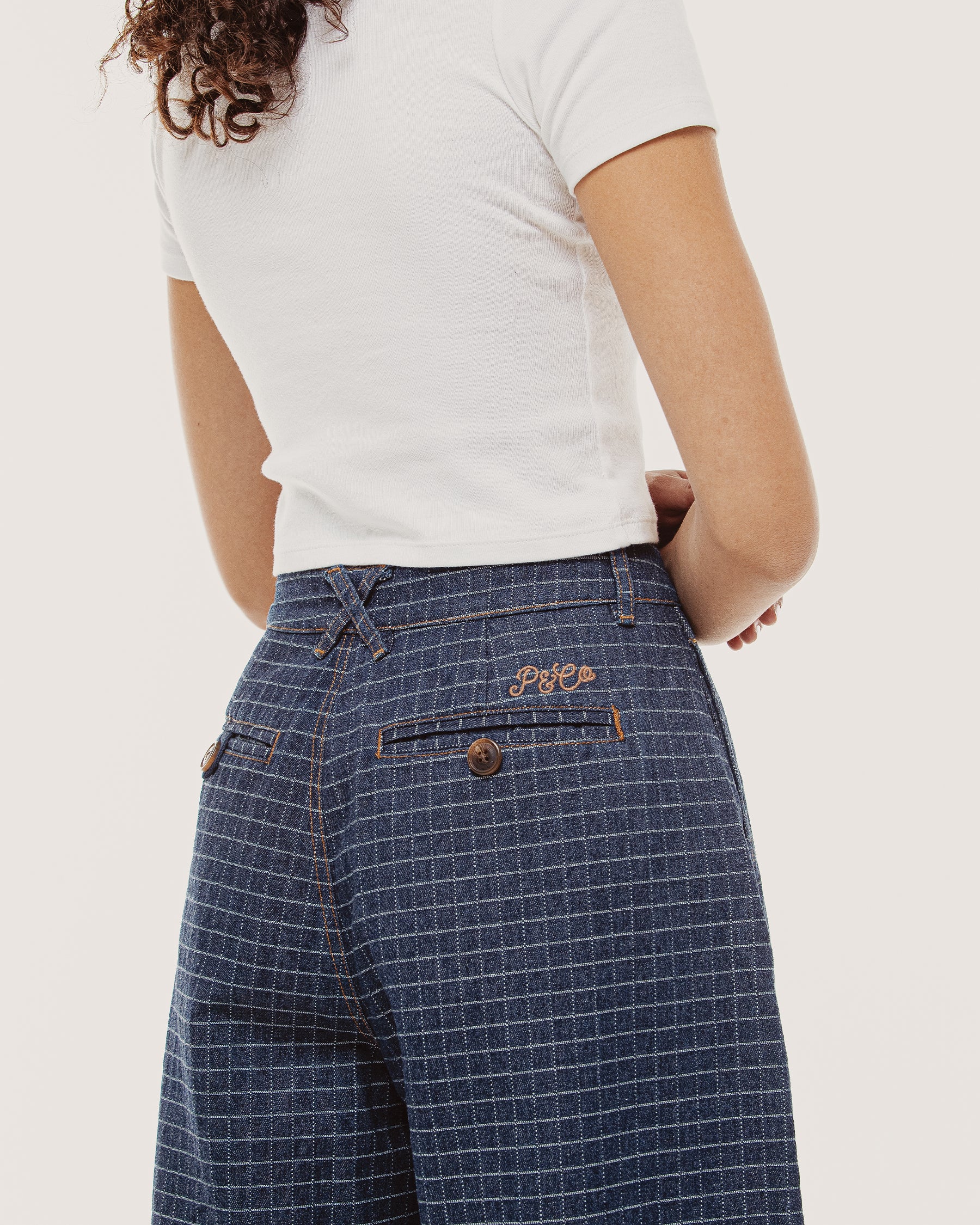 Yama Balloon Denim Pant - Grid Check