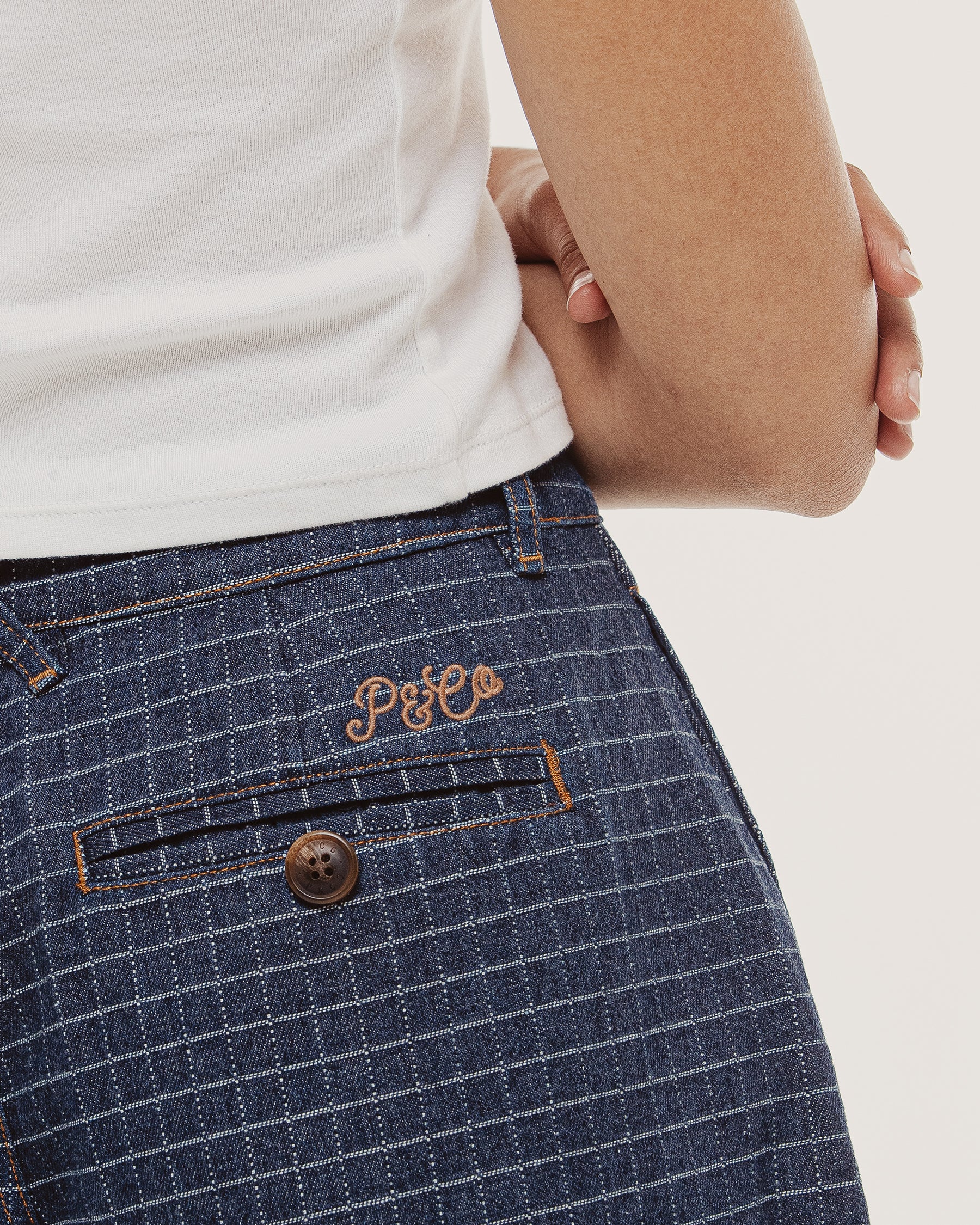 Yama Balloon Denim Pant - Grid Check