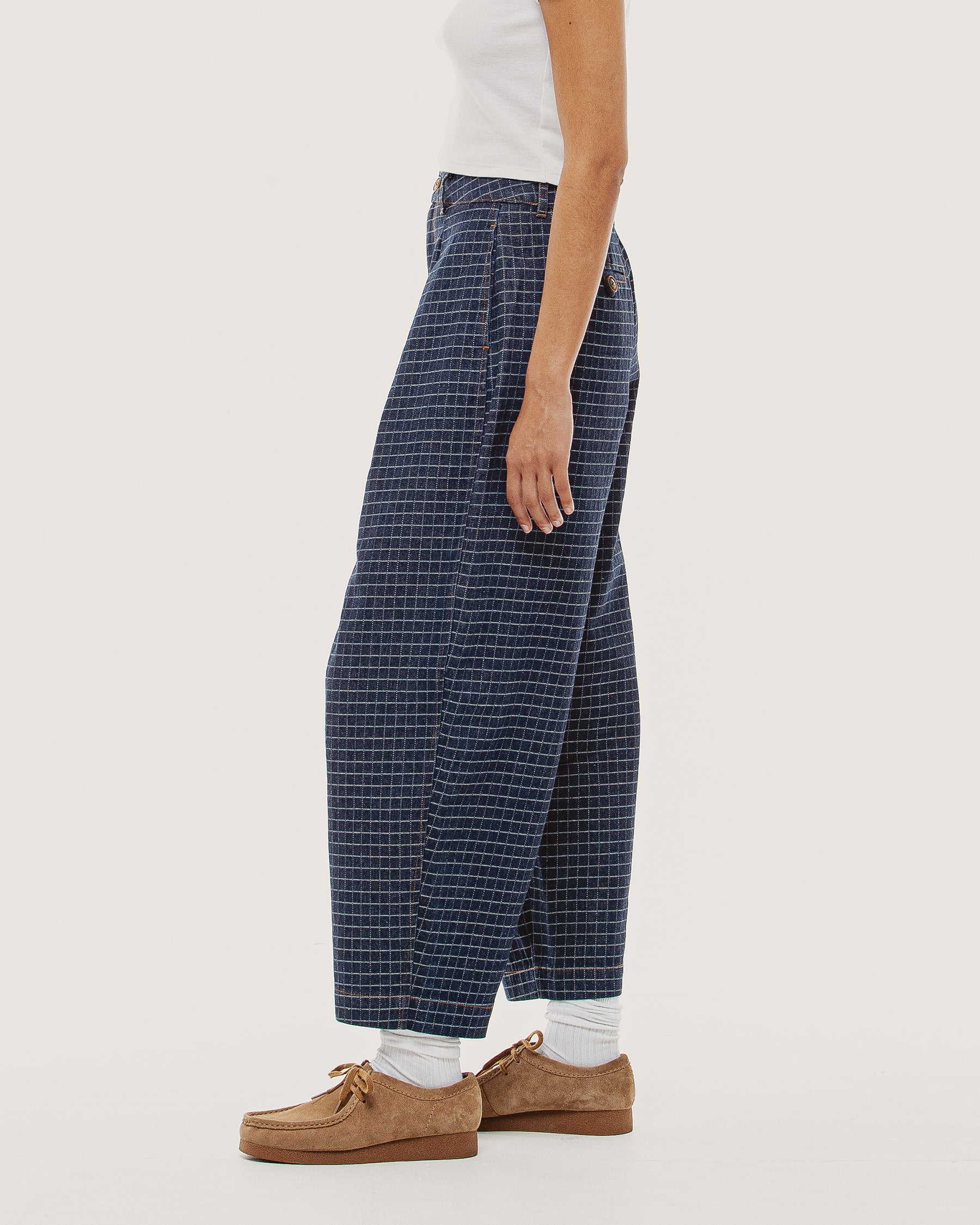 Yama Balloon Denim Pant - Grid Check