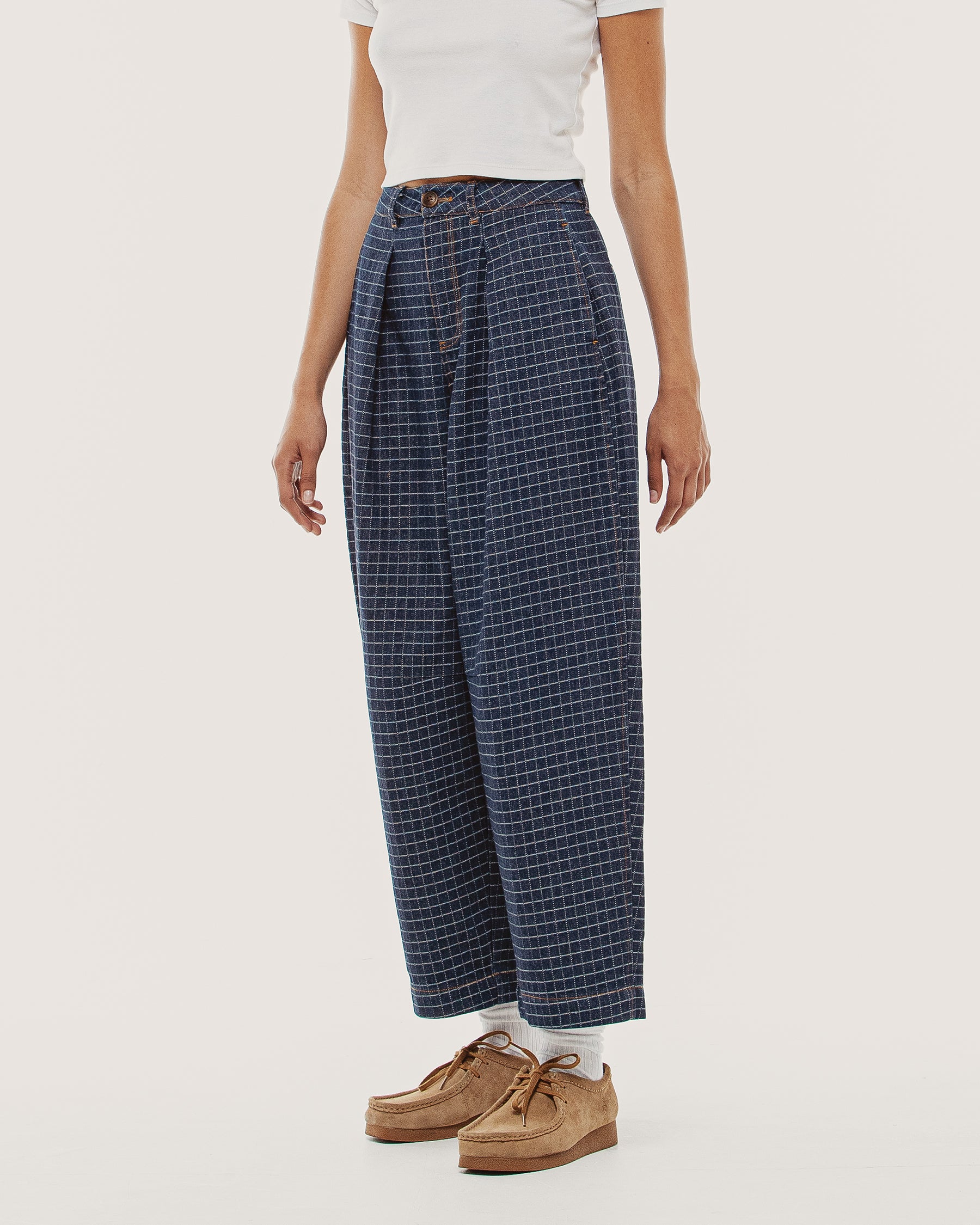Yama Balloon Denim Pant - Grid Check