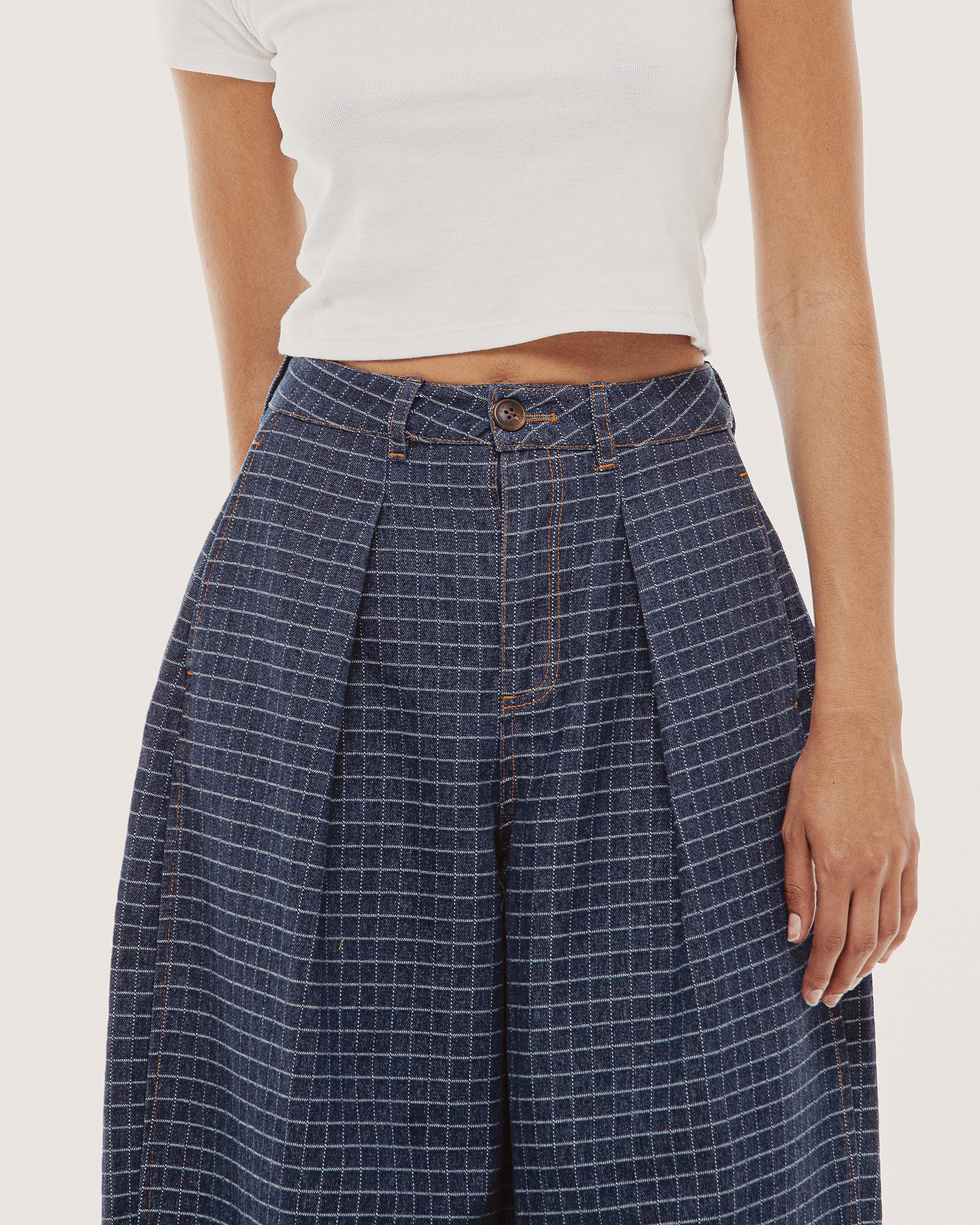 Yama Balloon Denim Pant - Grid Check