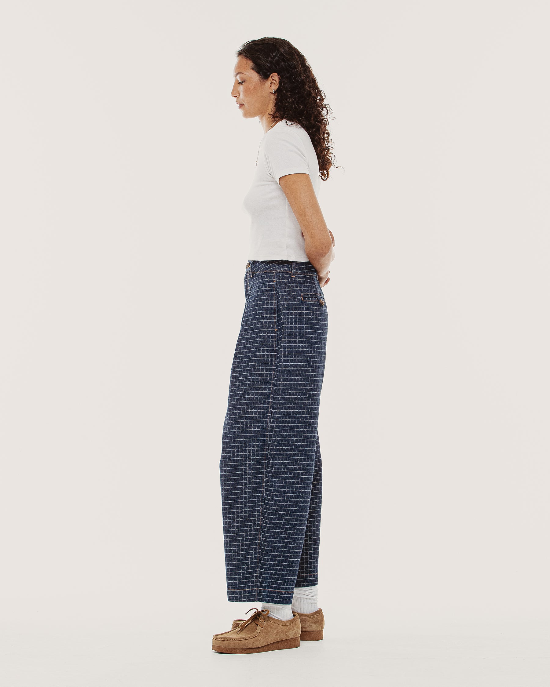 Yama Balloon Denim Pant - Grid Check