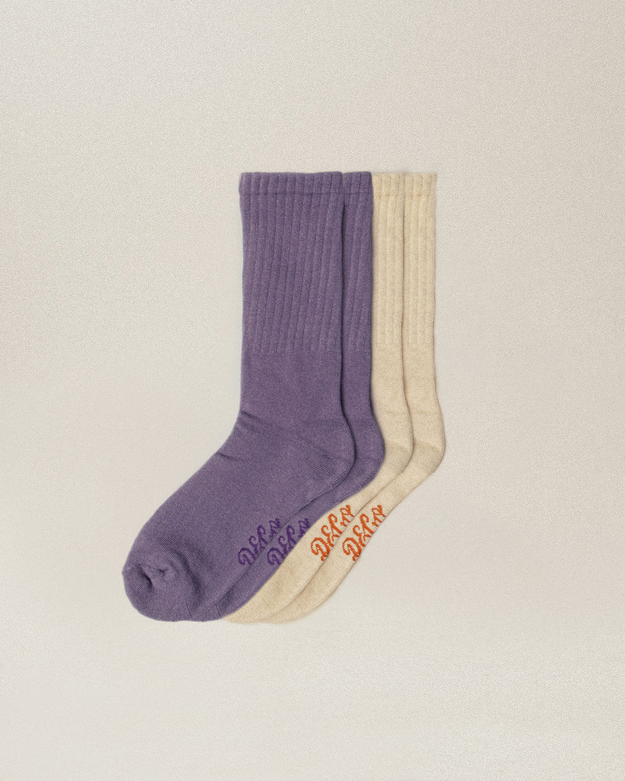 P&Co Chunky Ribbed Socks - Ecru & Purple
