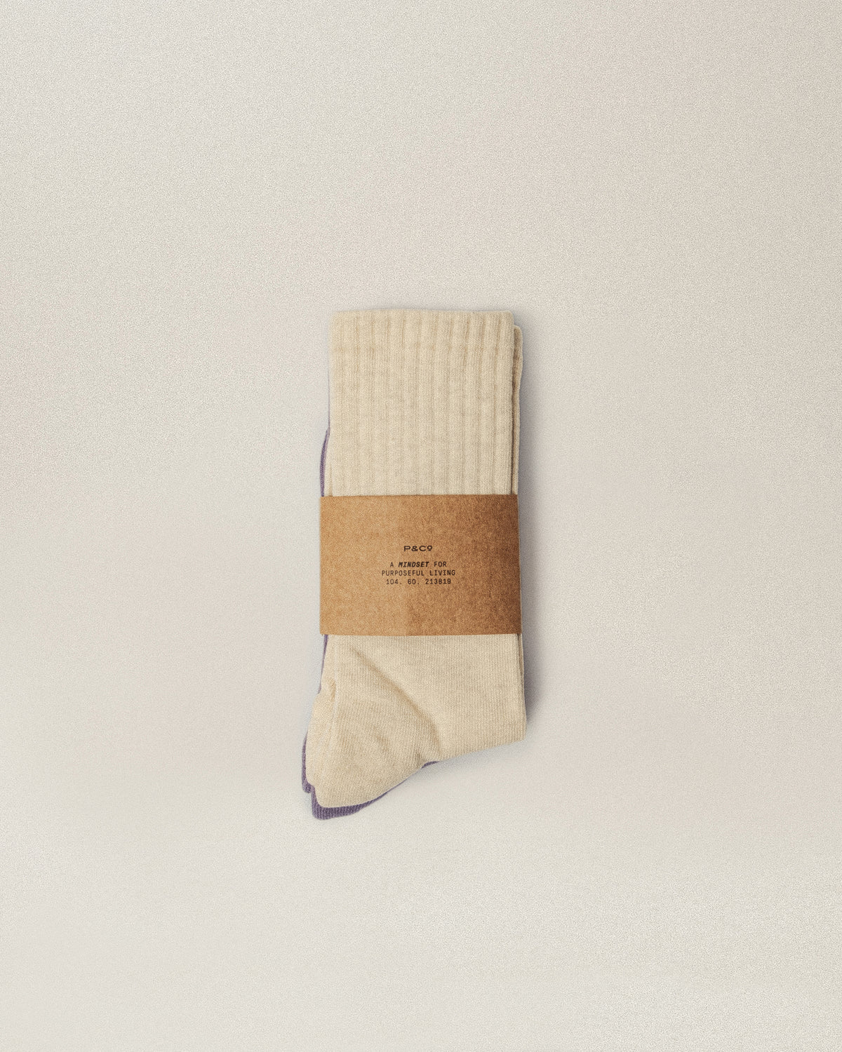 P&Co Chunky Ribbed Socks - Ecru & Purple