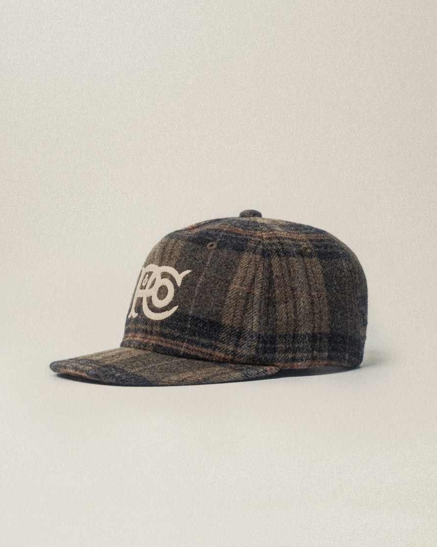 P&Co Classic Cotton Wool 5 Panel Cap - Green Plaid