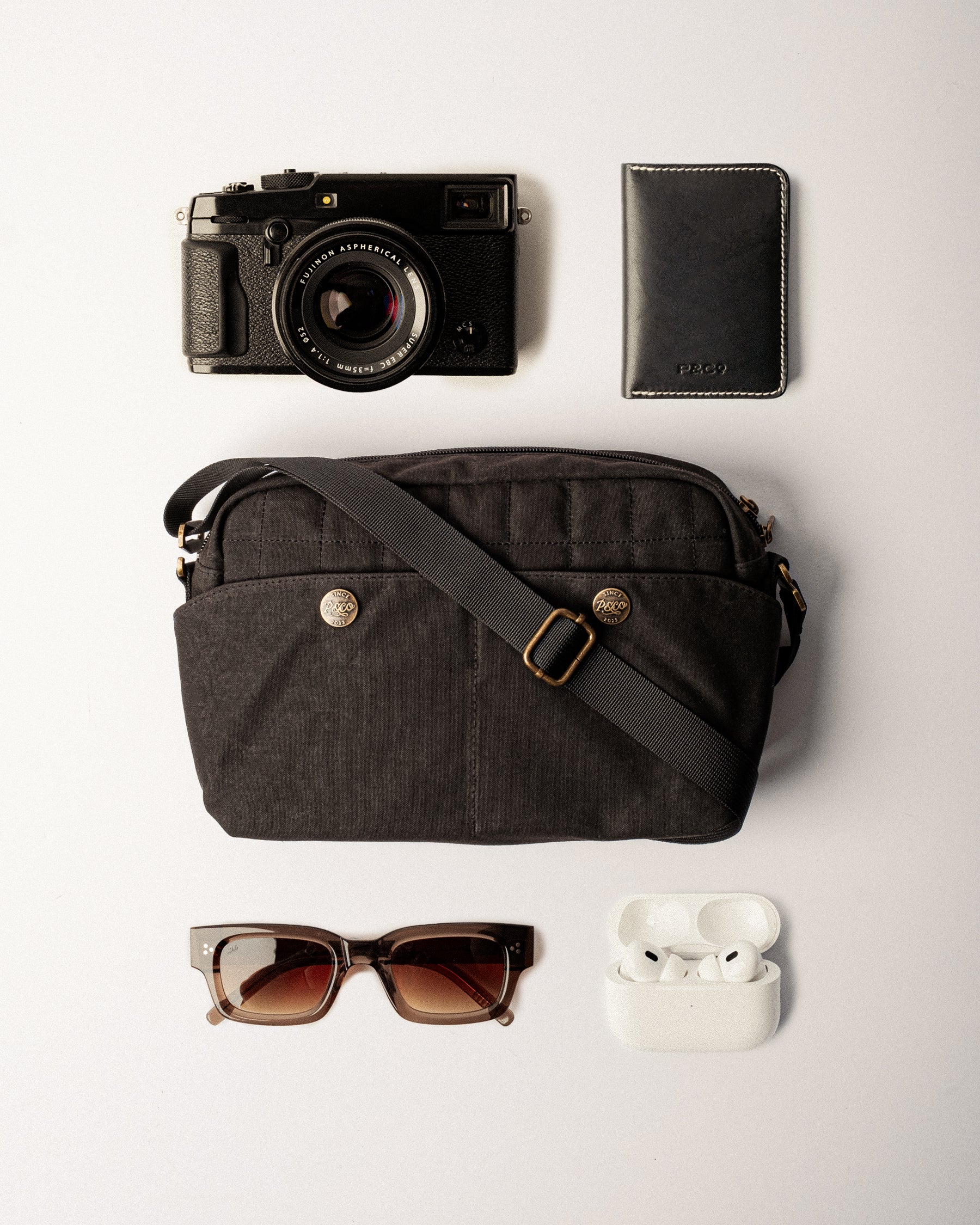 Waxed Canvas Crossbody Bag - Black