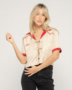 Wildflower Bow-Tie Cropped Shirt - Bone