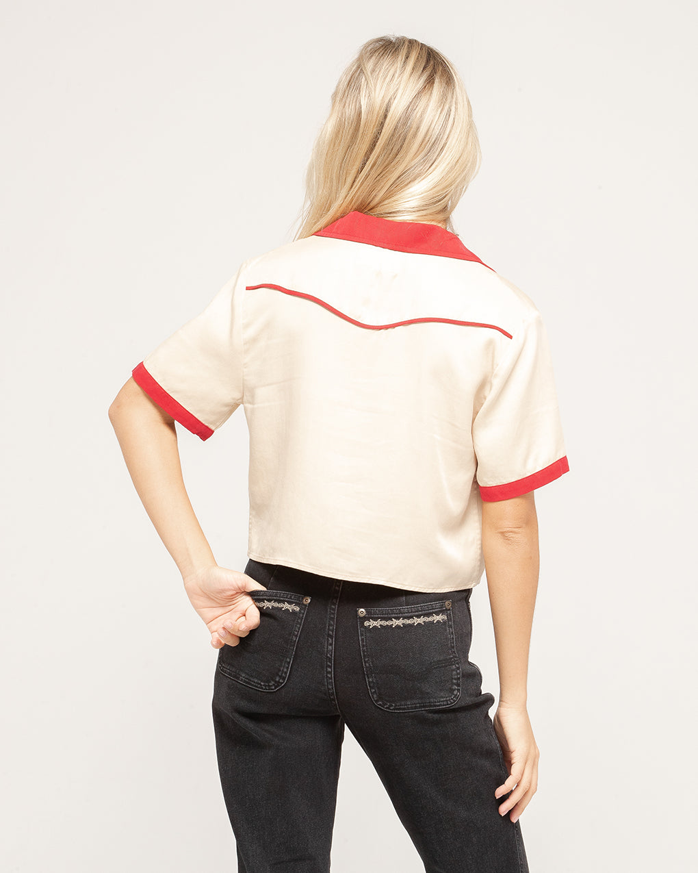 Wildflower Bow-Tie Cropped Shirt - Bone