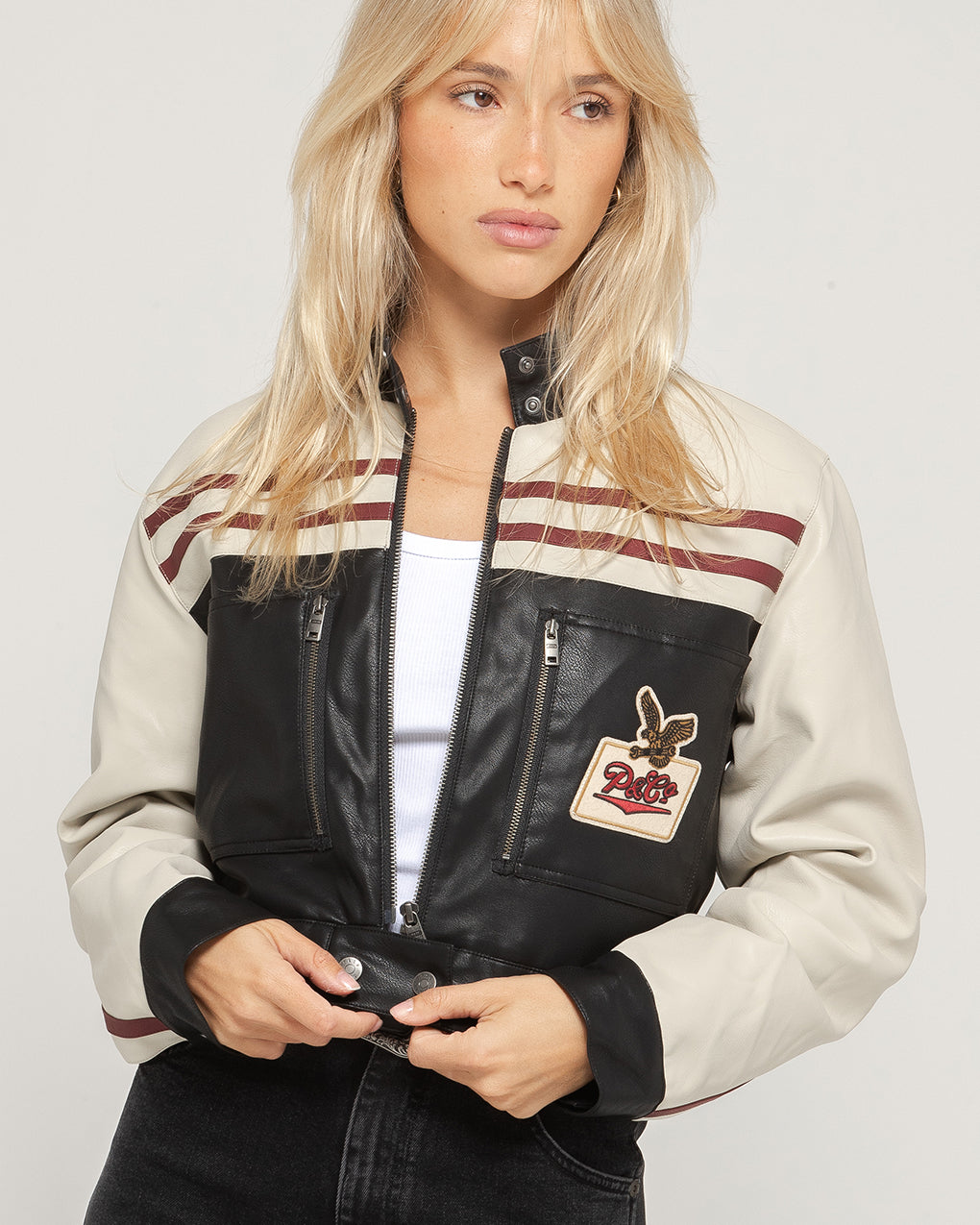 Racing Team Biker Jacket - Black & Ecru