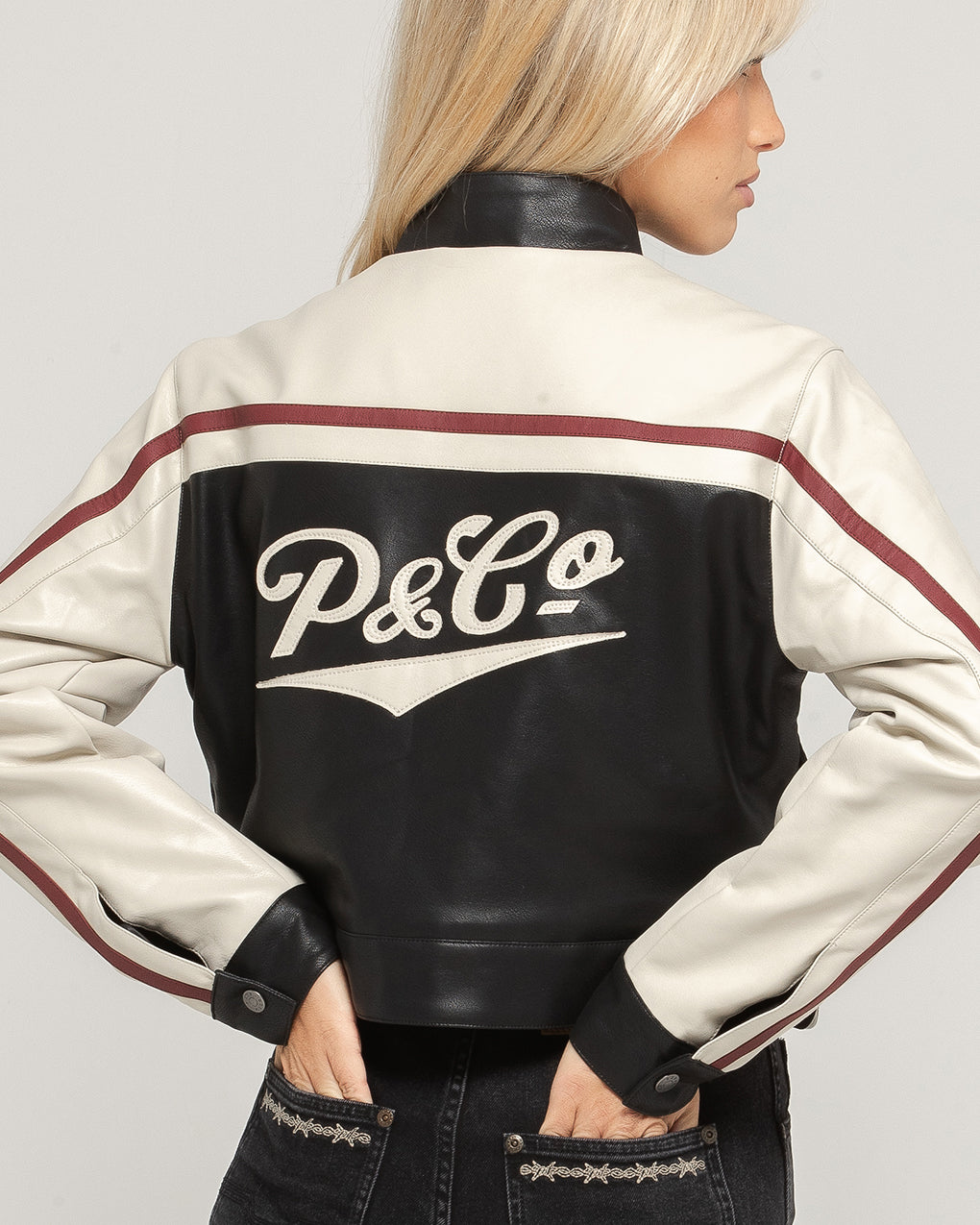 Racing Team Biker Jacket - Black & Ecru