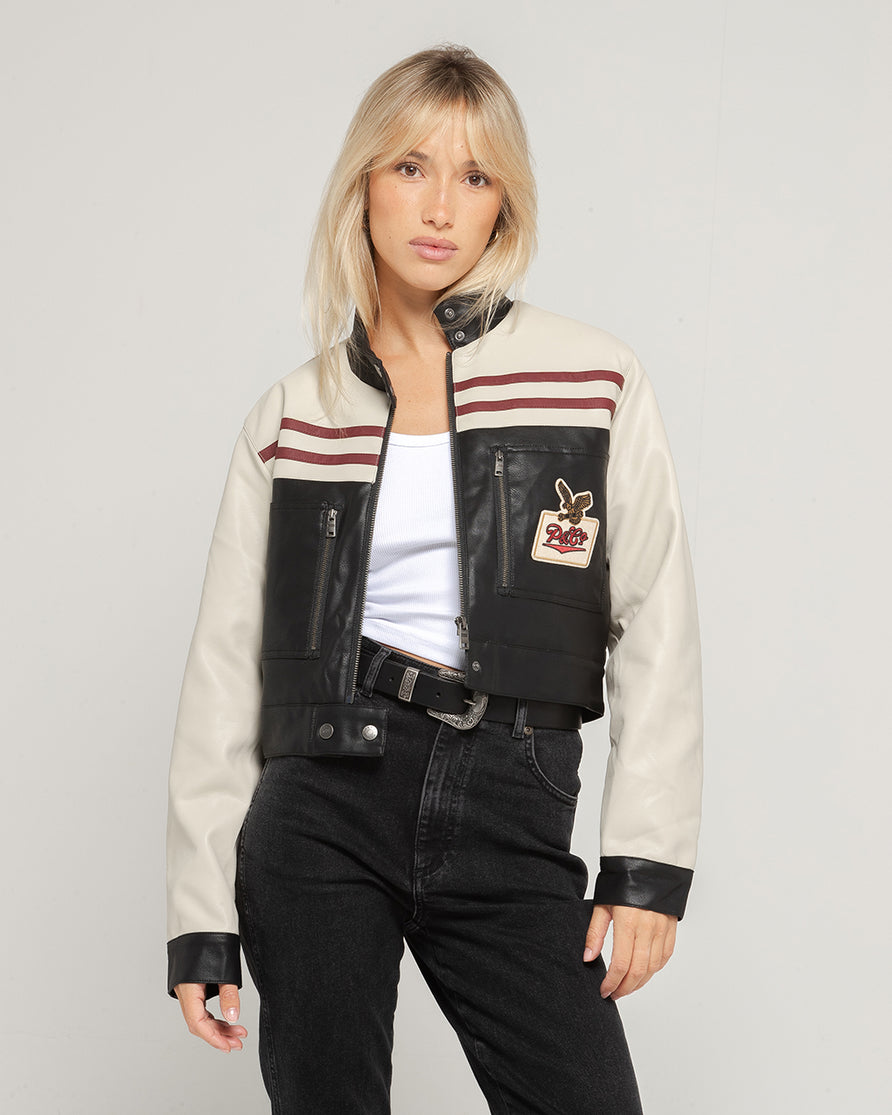 Racing Team Biker Jacket - Black & Ecru