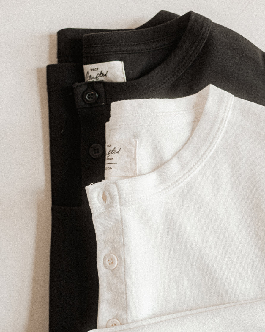 Crafted Heavyweight Henley Bundle - Washed Black & Off White