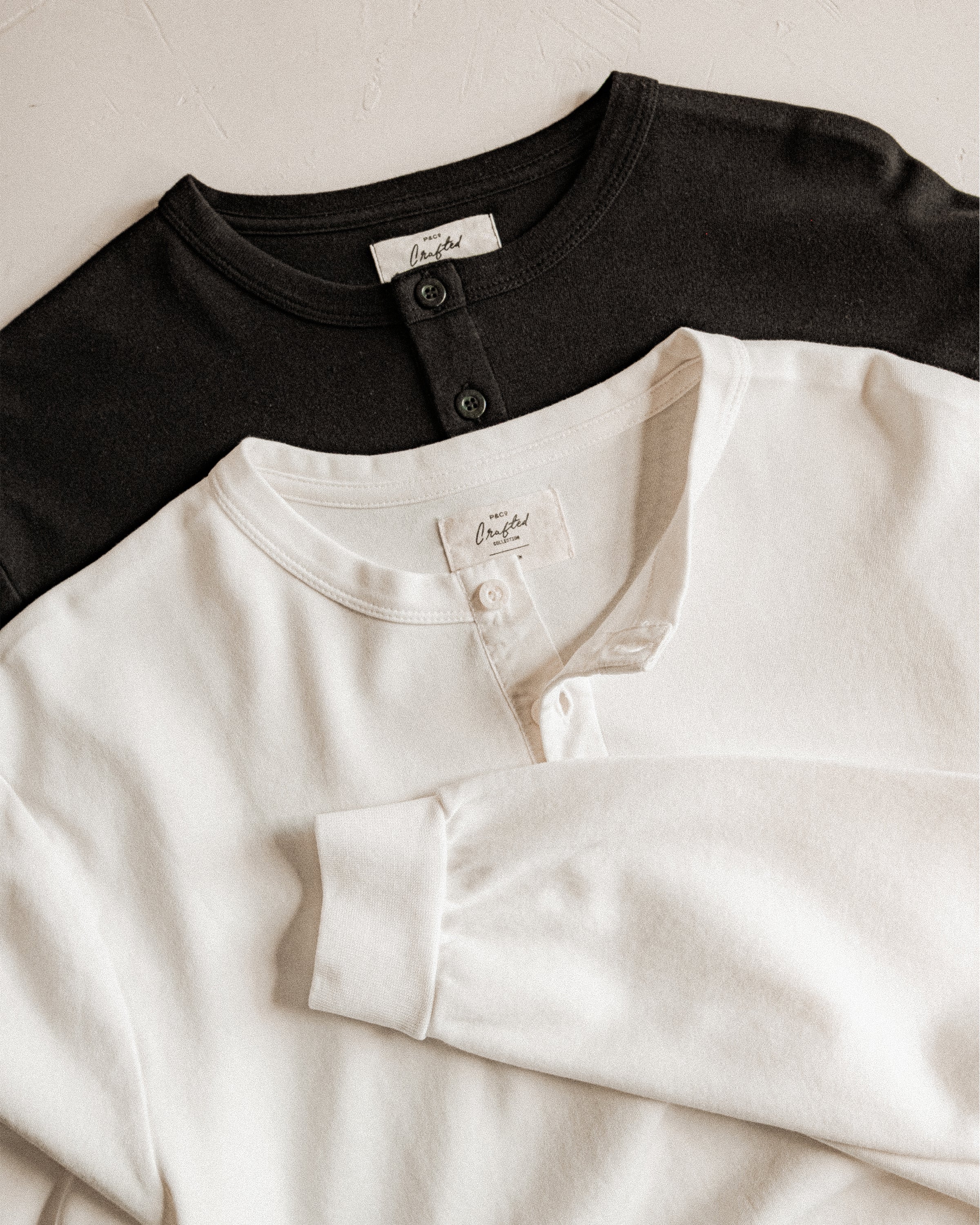 Crafted Heavyweight Henley Bundle - Washed Black & Off White