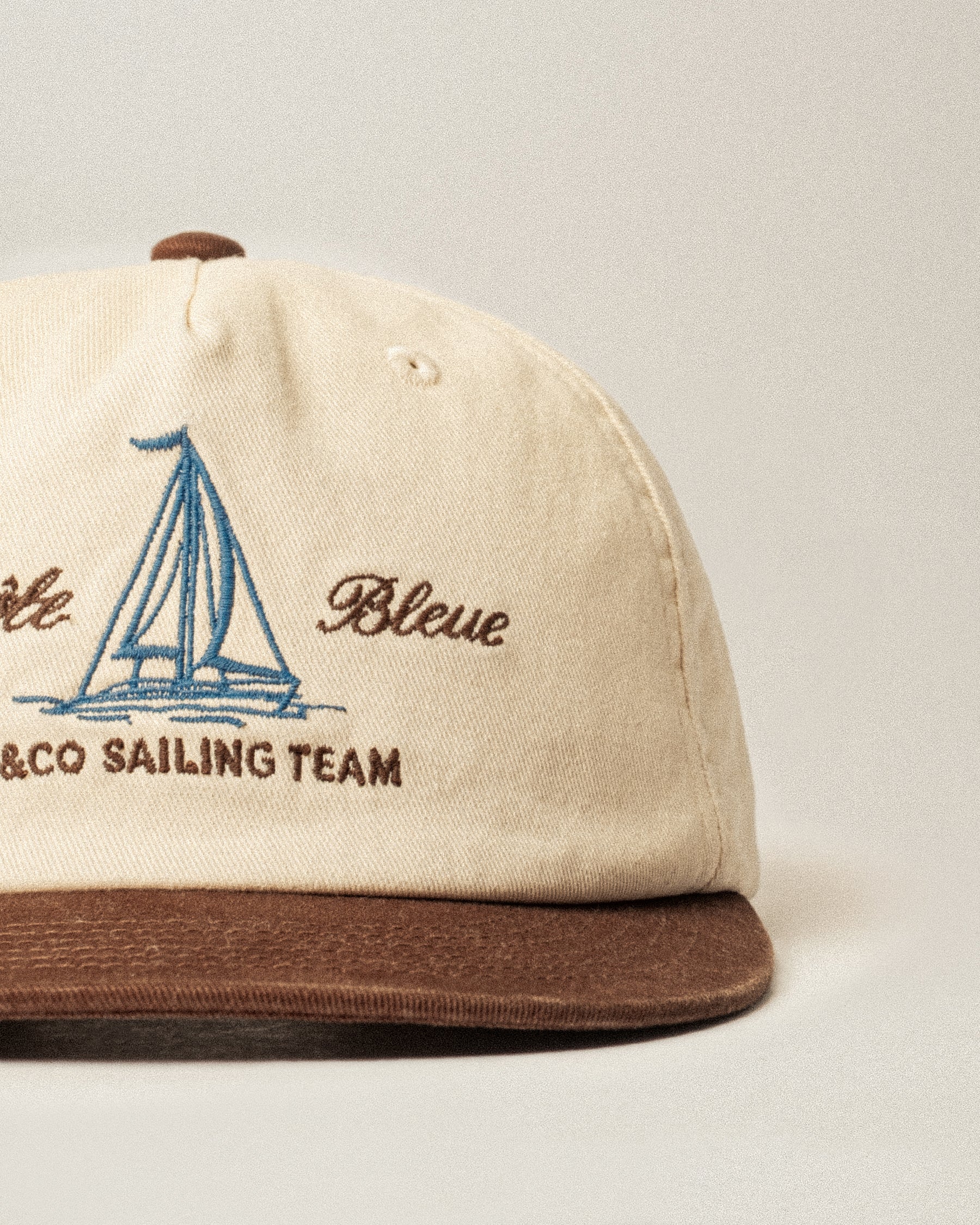Sailing Team Cotton 5 Panel Cap - Ecru & Brown