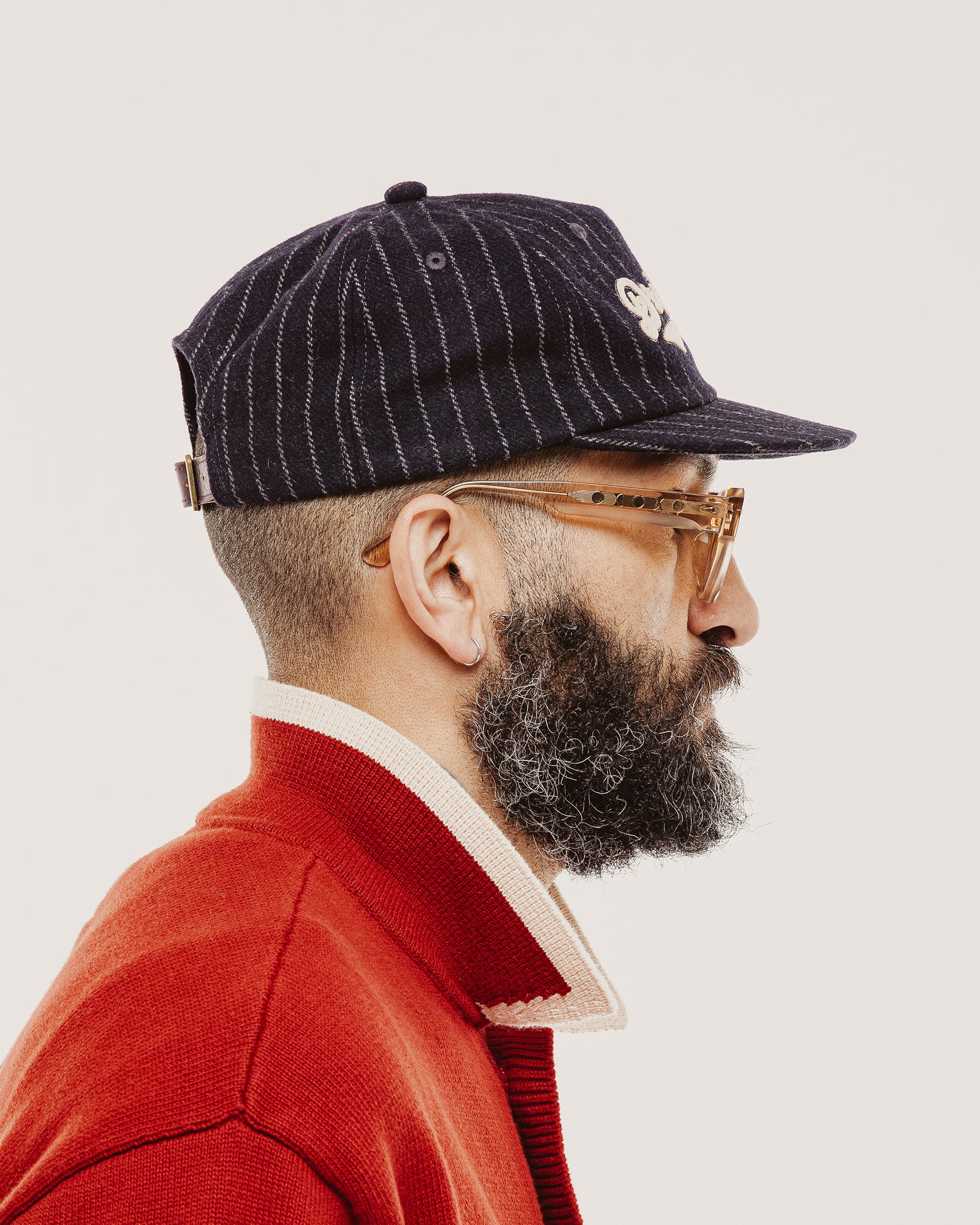 Drifters Wool 5 Panel Cap - Navy Pinstripe