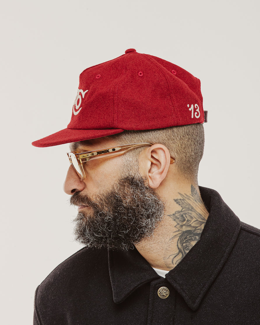 P&Co Classic Wool 5 Panel Cap - Red