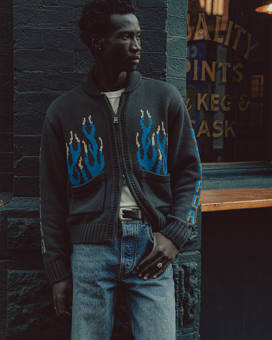 Valley Heavyweight Zip Up Cardigan - Charcoal