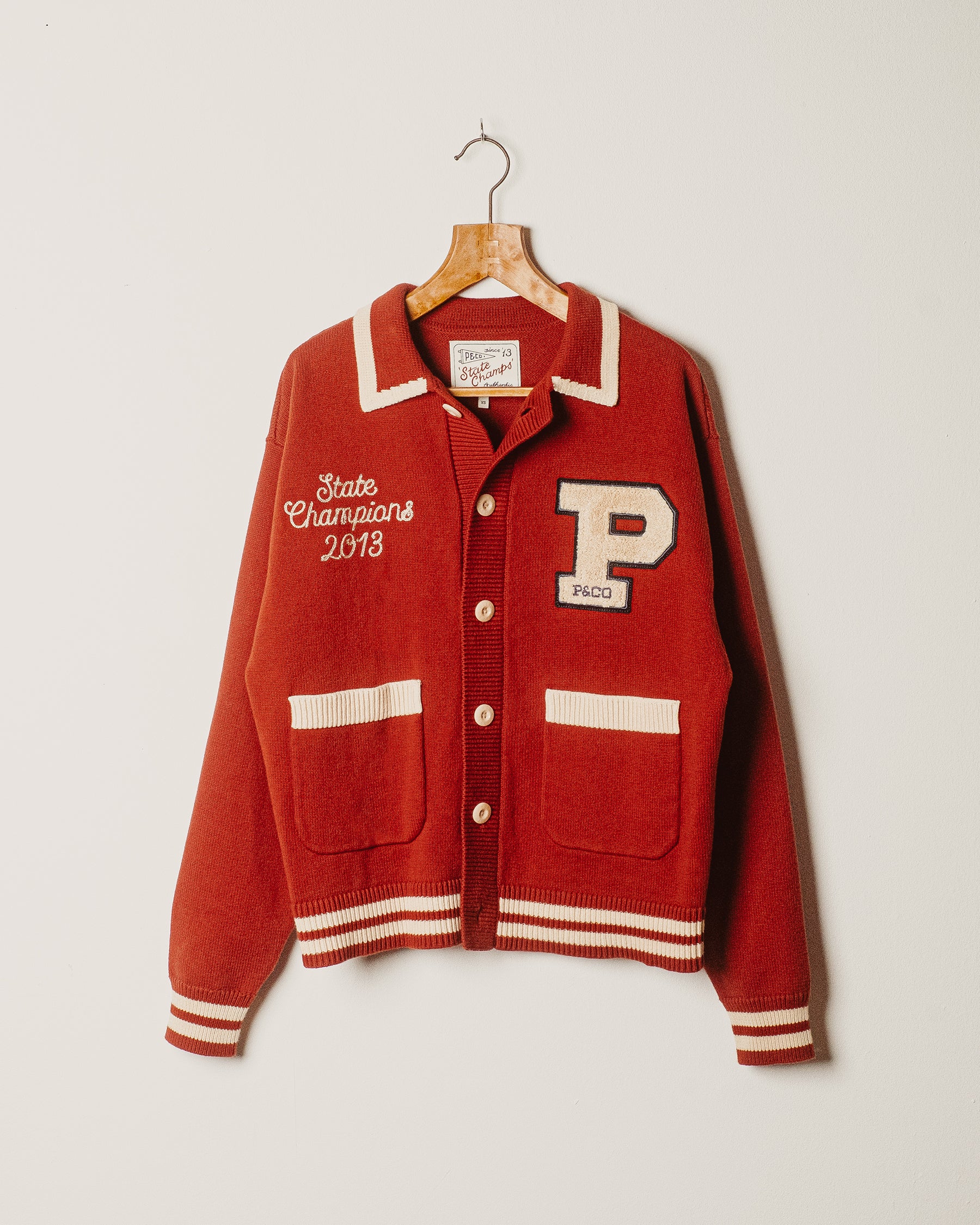 Varsity Knitted Cardigan - Brick Red