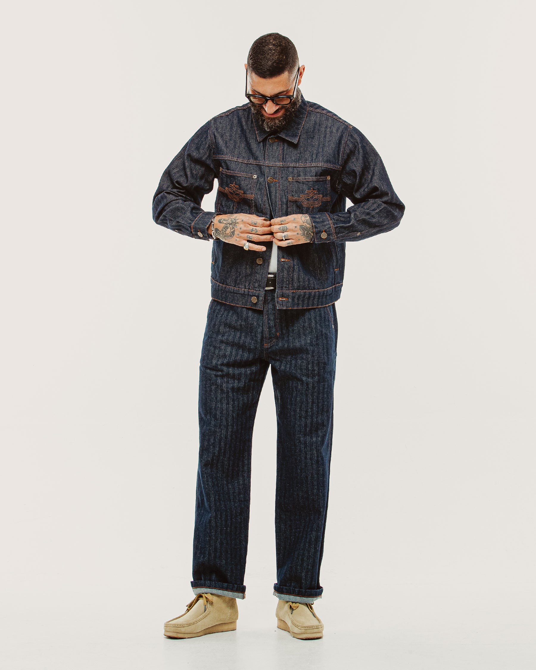 Draftsman Herringbone Denim Jacket - Washed Indigo