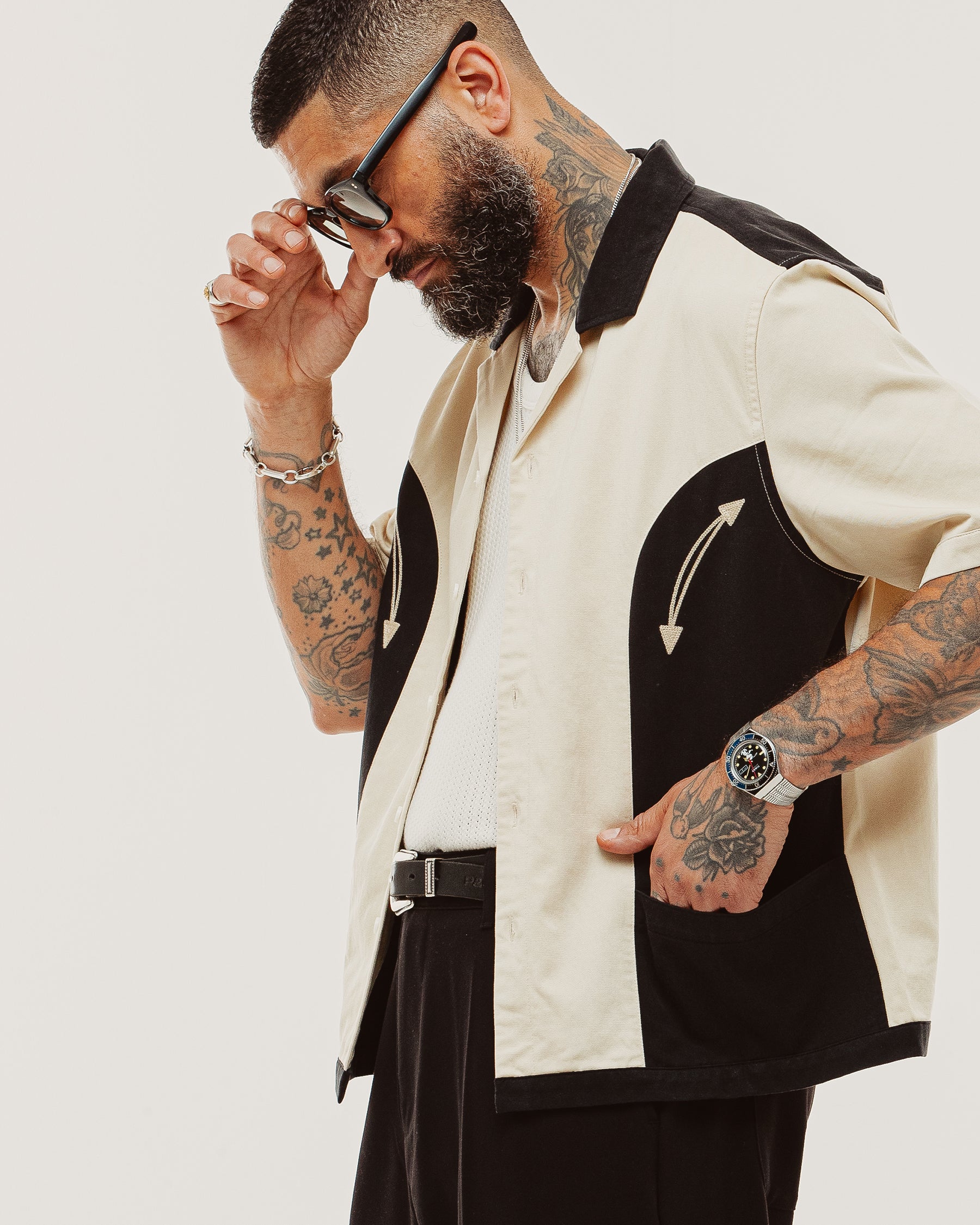 Eddie Bowling Shirt - Ecru & Black