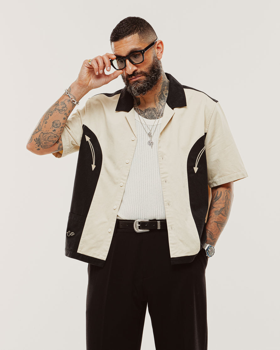 Eddie Bowling Shirt - Ecru & Black