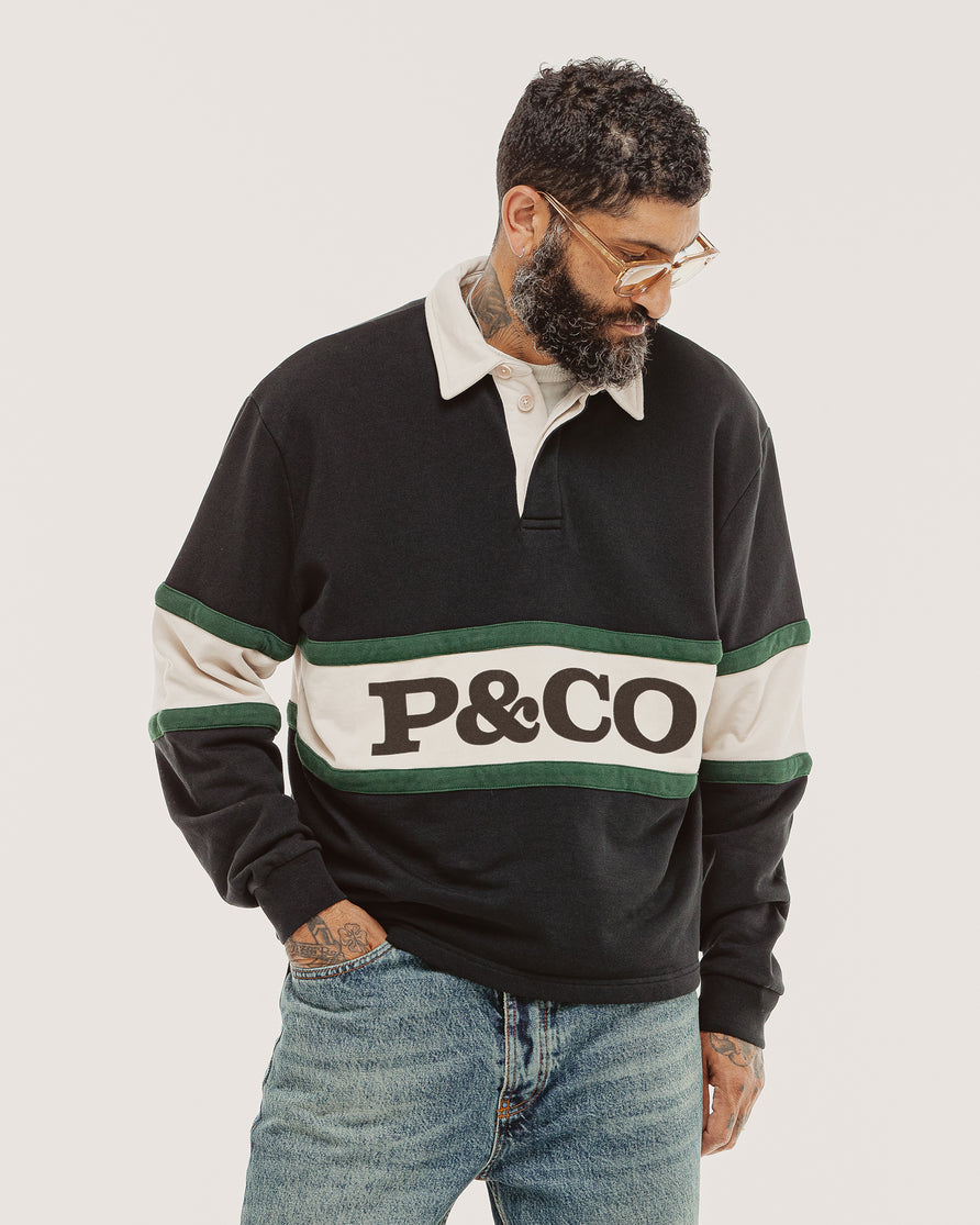 P&Co Rugby Polo - Black & Green