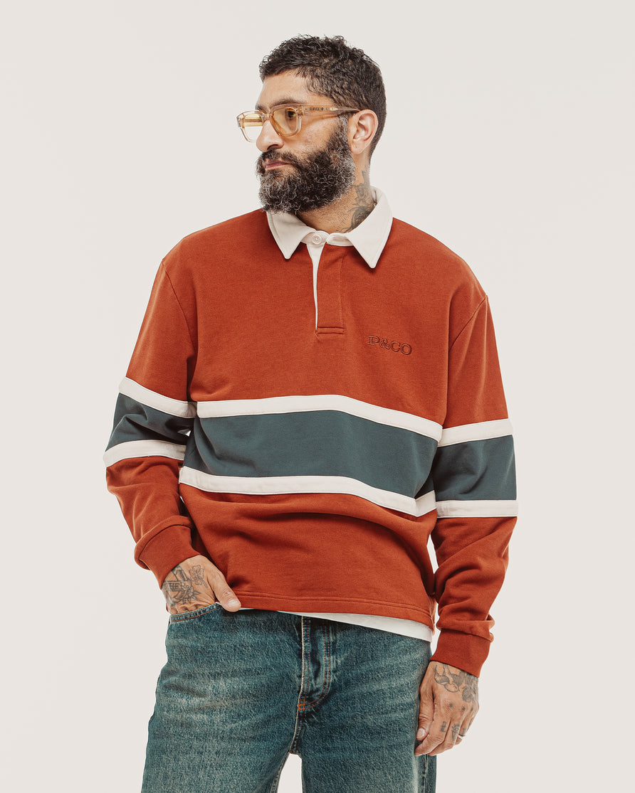 P&Co Rugby Polo - Rust & Navy