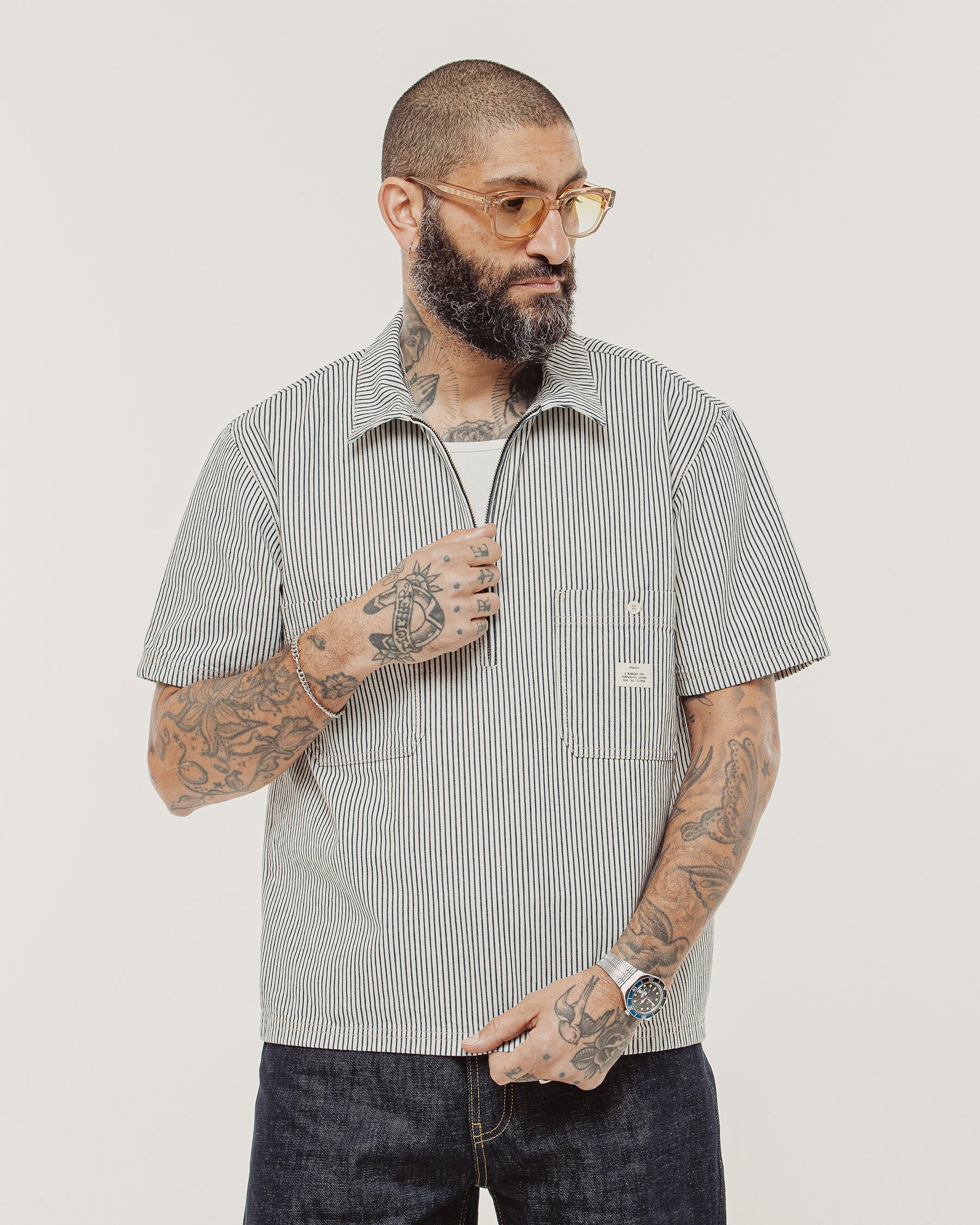 1/4 Zip Work Shirt - Hickory Stripe