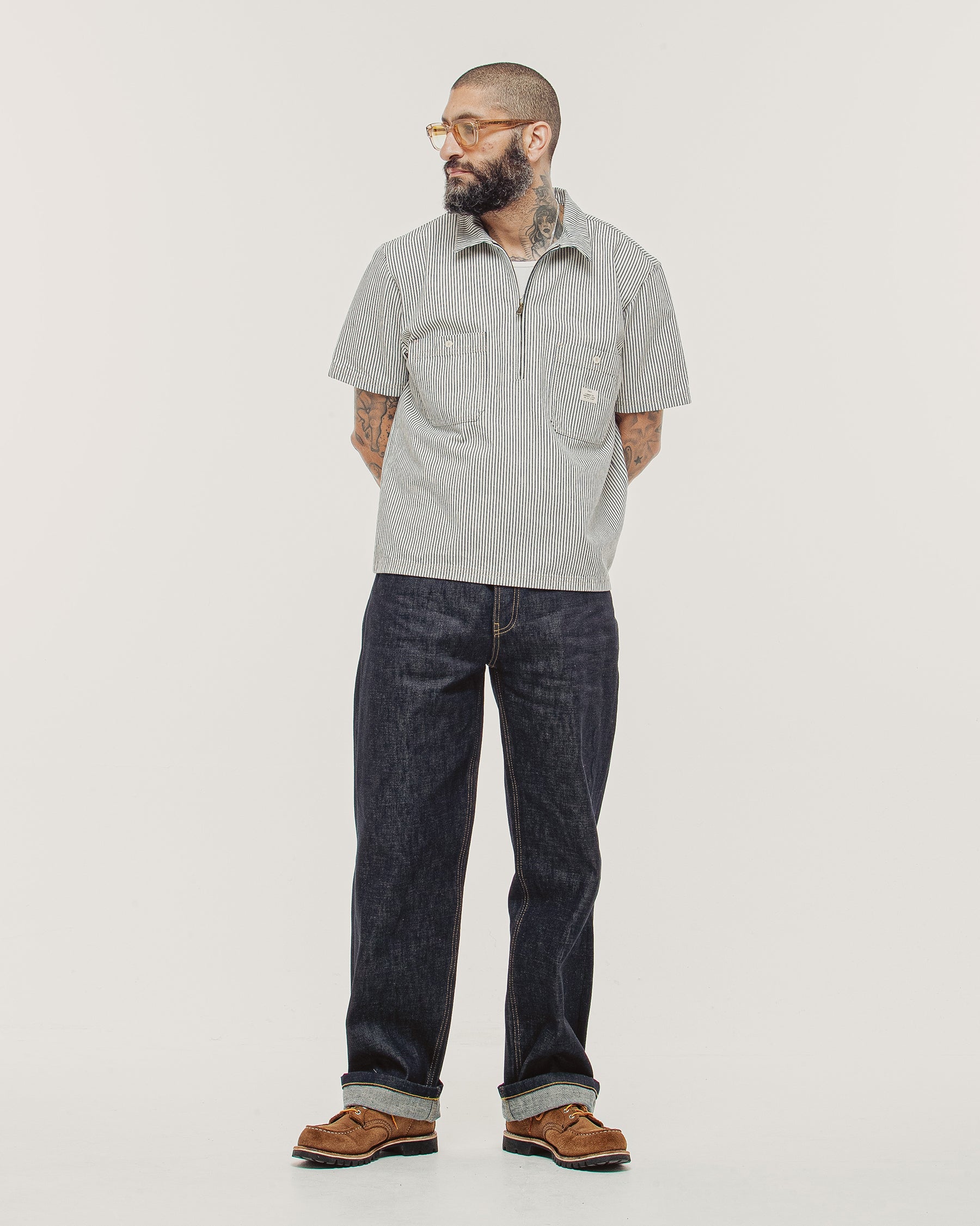 1/4 Zip Work Shirt - Hickory Stripe