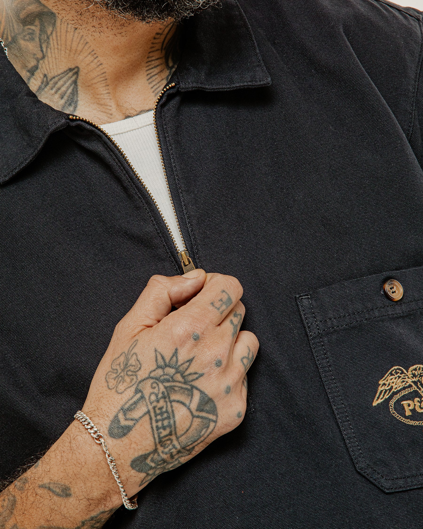 1/4 Zip Eagle Lasso Work Shirt - Black