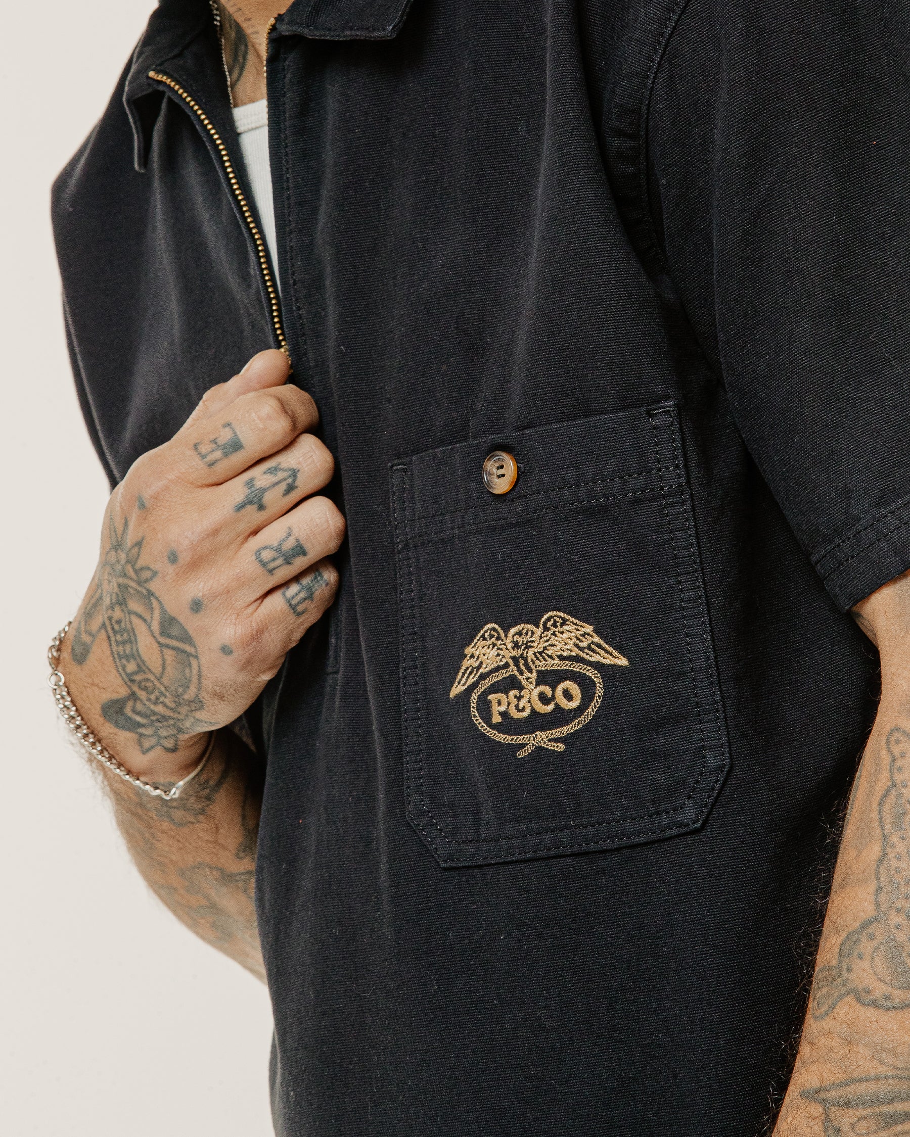 1/4 Zip Eagle Lasso Work Shirt - Black