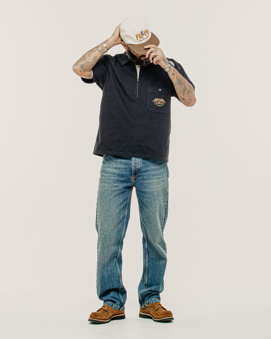 1/4 Zip Eagle Lasso Work Shirt - Black