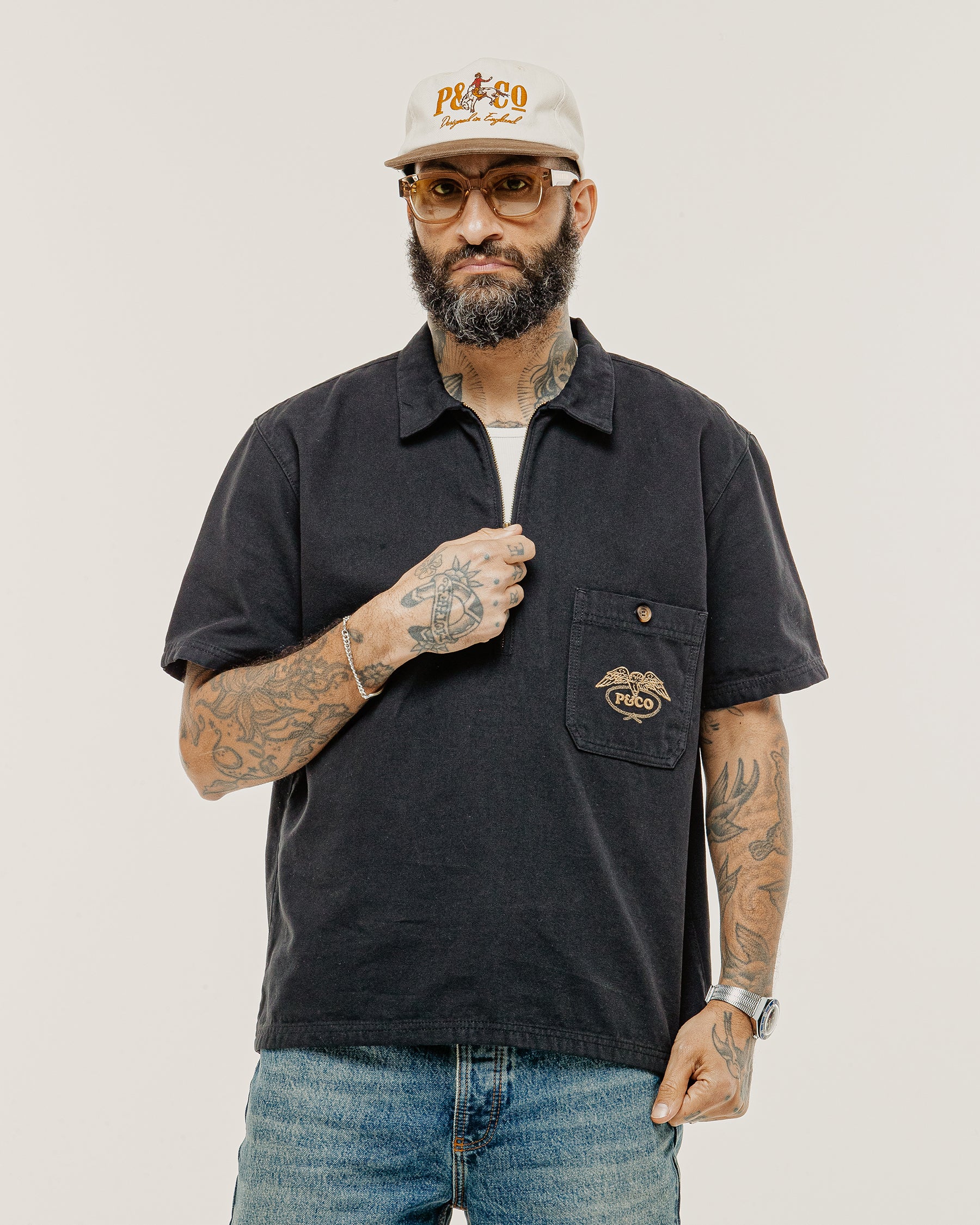 1/4 Zip Eagle Lasso Work Shirt - Black