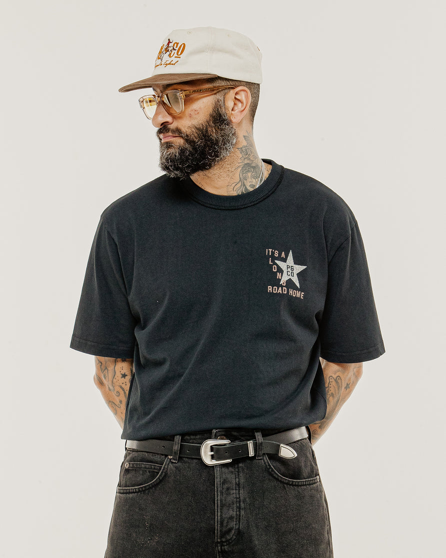 Long Road Boxy T-Shirt - Heavy Washed Black