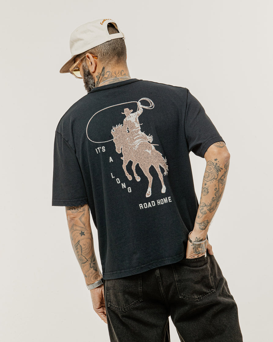 Long Road Boxy T-Shirt - Heavy Washed Black